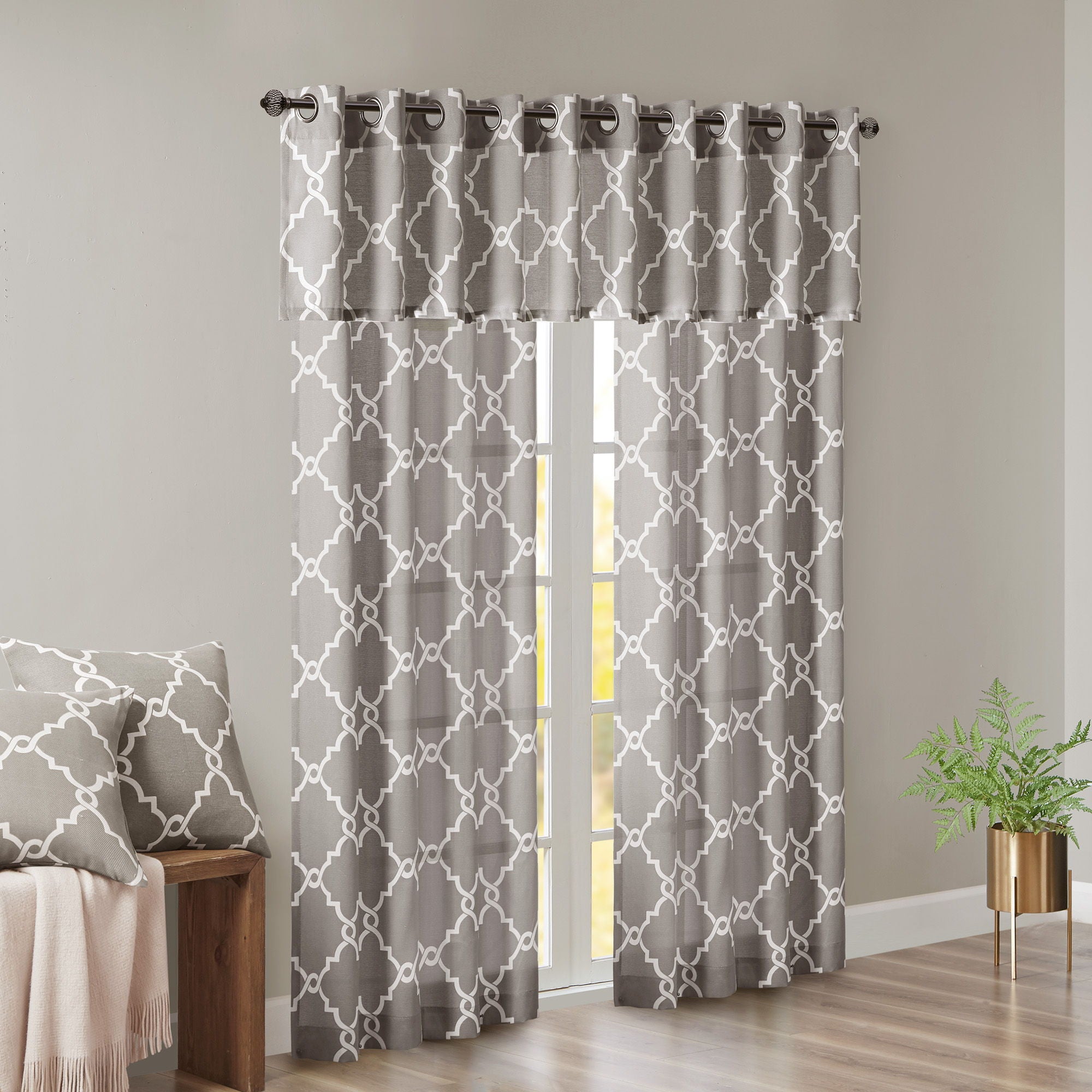 Saratoga - 63" Fretwork Print Grommet Top Window Curtain - Gray