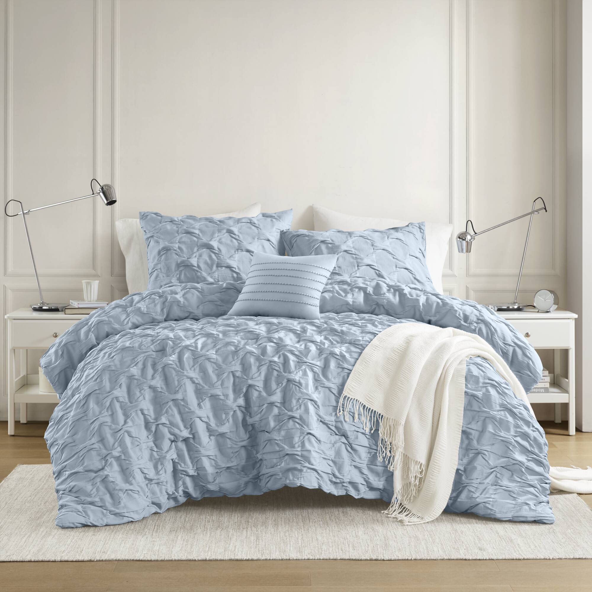Bailey - King/California King Diamond Pucker Comforter Set - Blue