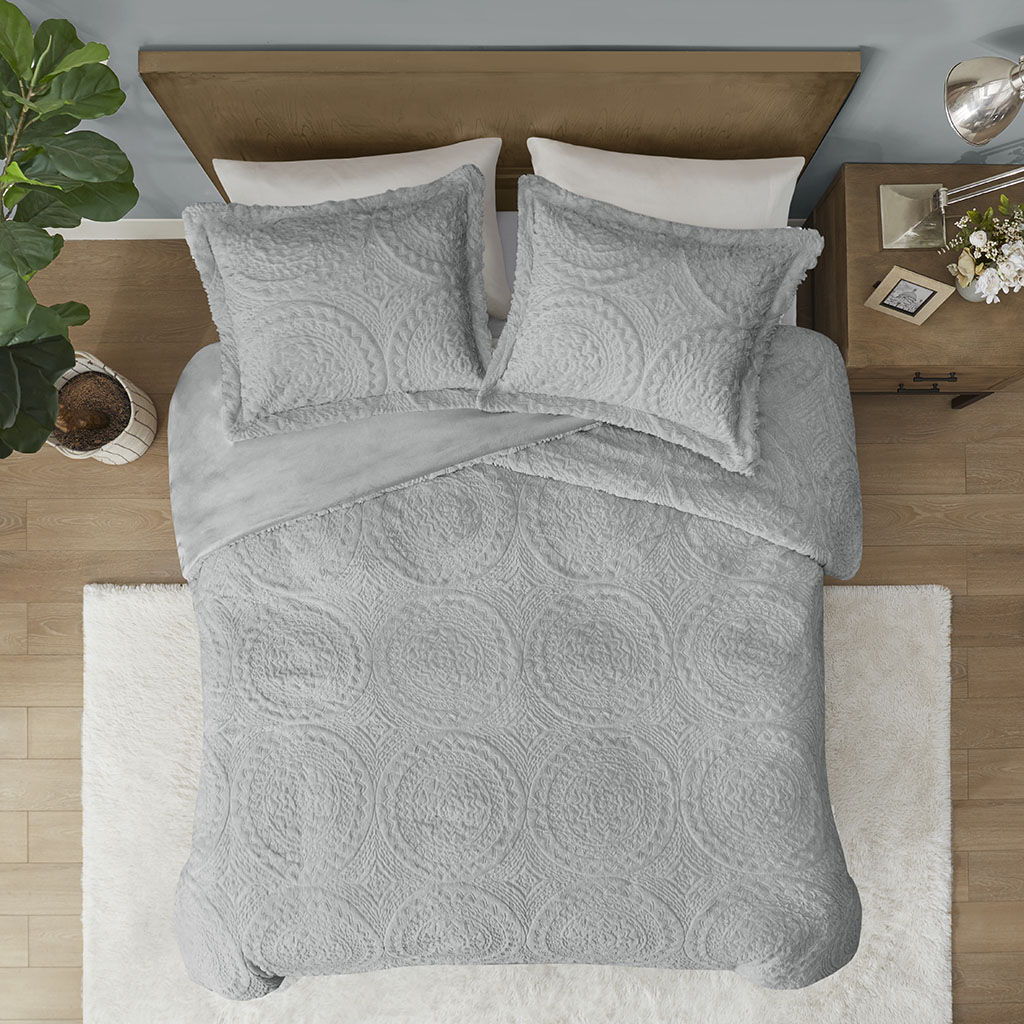 Arya - Embroidered Medallion Ultra Comforter Mini Set - Gray