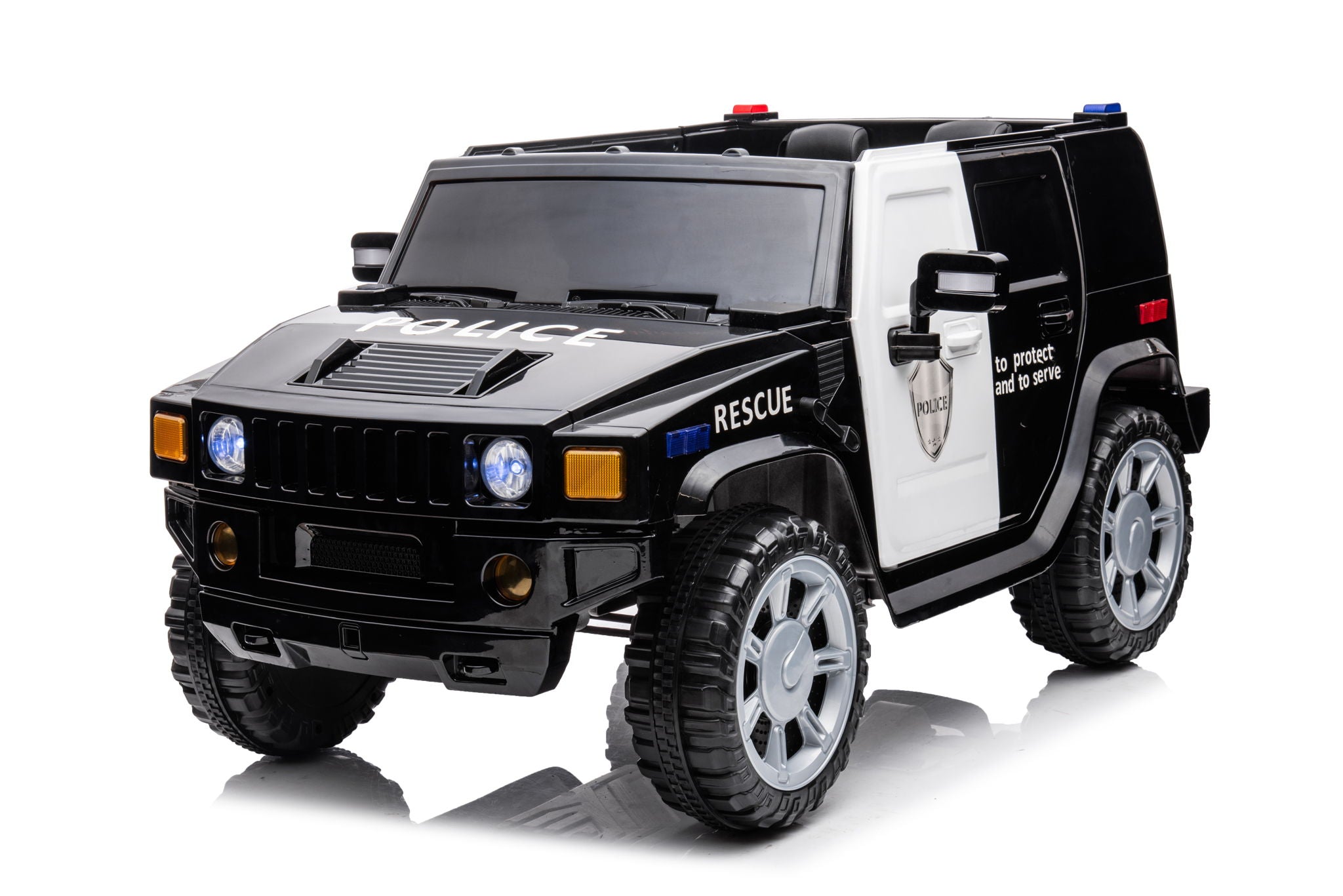 12V7A 30W*2 Four-Wheel Drive Seat One Button Start, Forward And Backward, High And Low Speed, Music, Front Light, Power Display, Two Doors Can Open, 2.4G R / C, Seat Belt Four Wheel Absorber