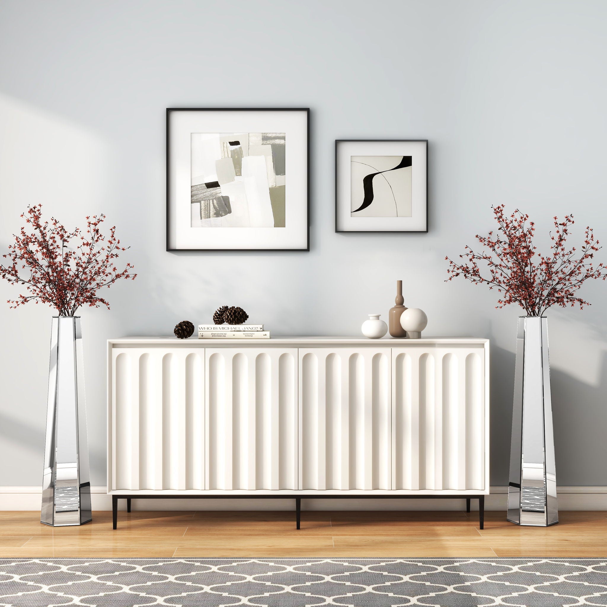 Handmade Glass Floor Vase - Silver