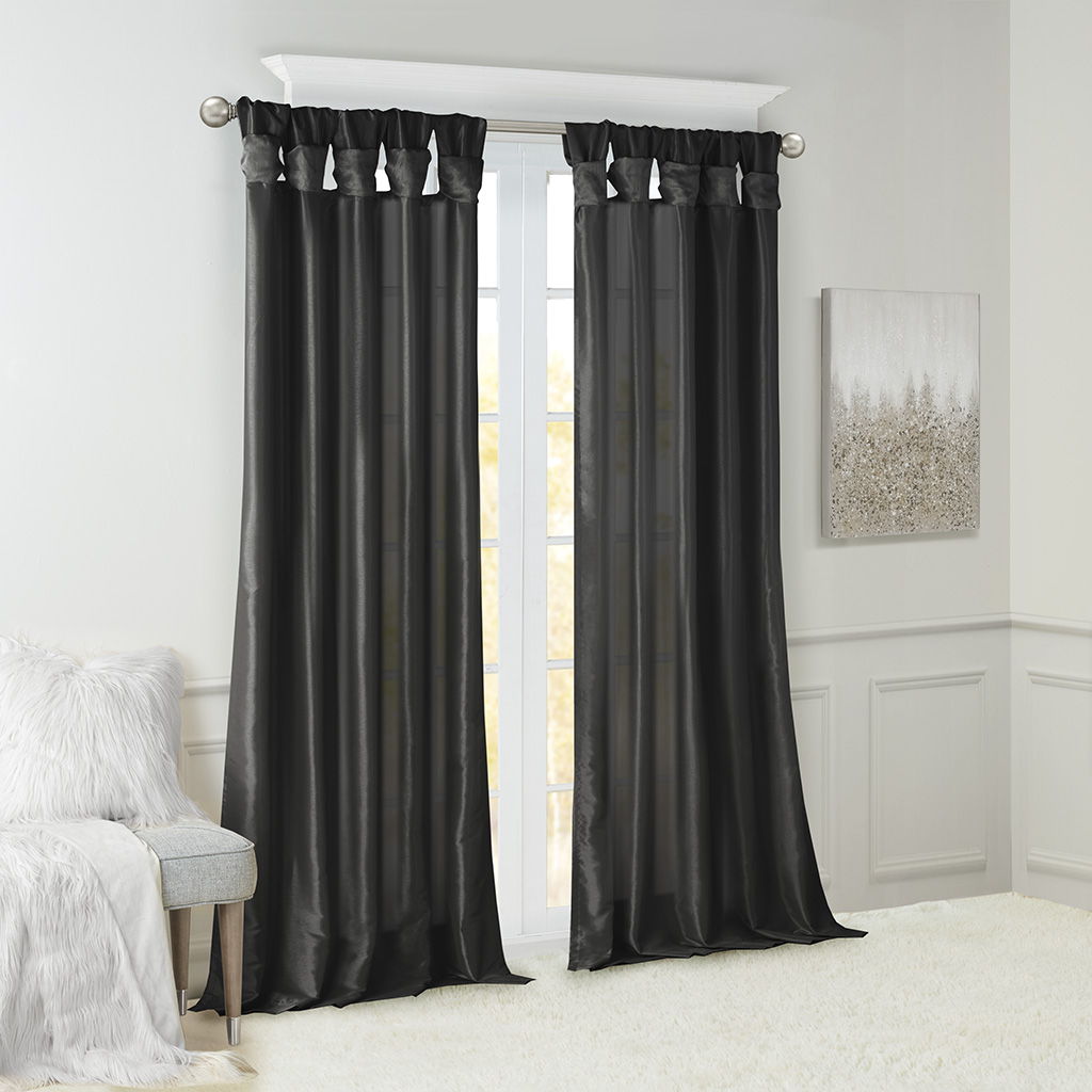 Emilia - Twist Tab Lined Window Curtain Panel - Black