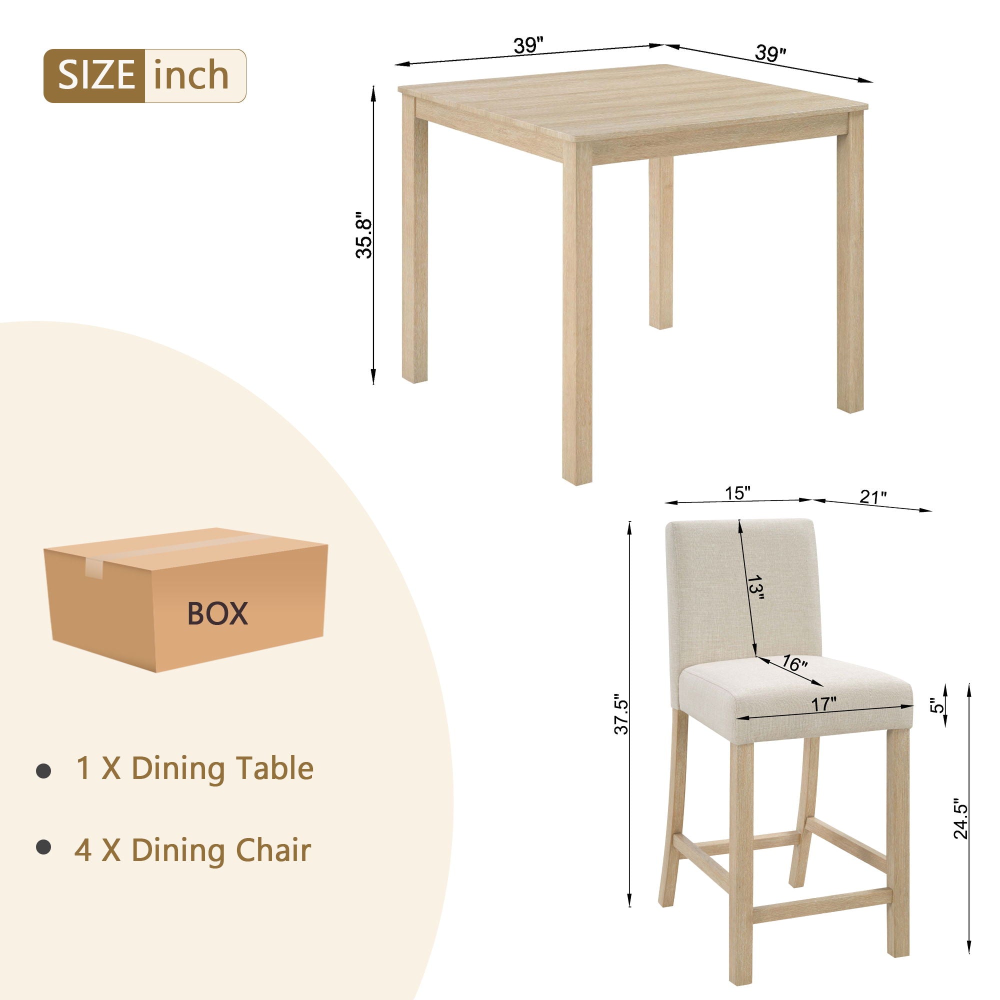5 Piece Counter Height Table Set With 4 Chairs