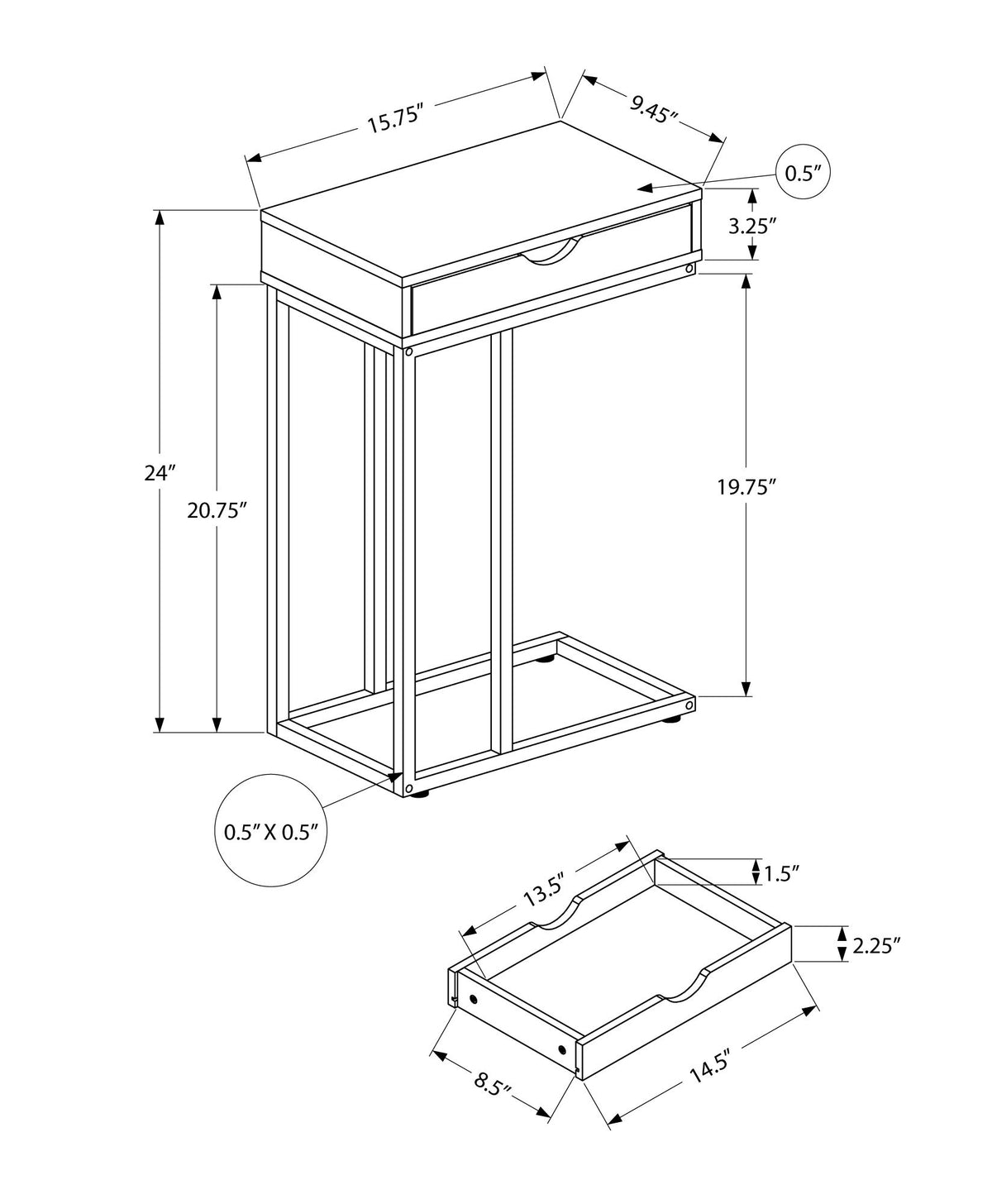 Accent Table, C - Shaped Contemporary & Modern - Black