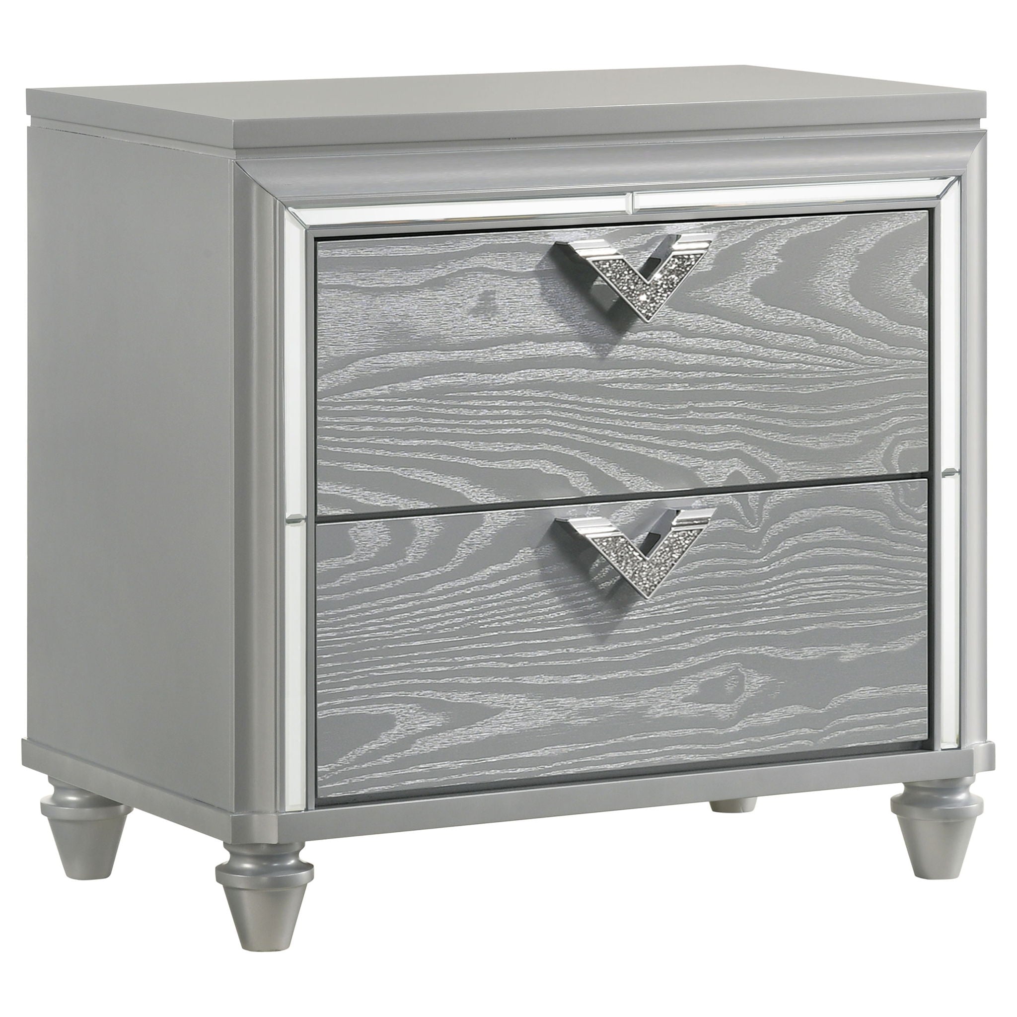 Delacroix - 2 Drawer Nightstand With Felt Lined Top Drawer - Silver