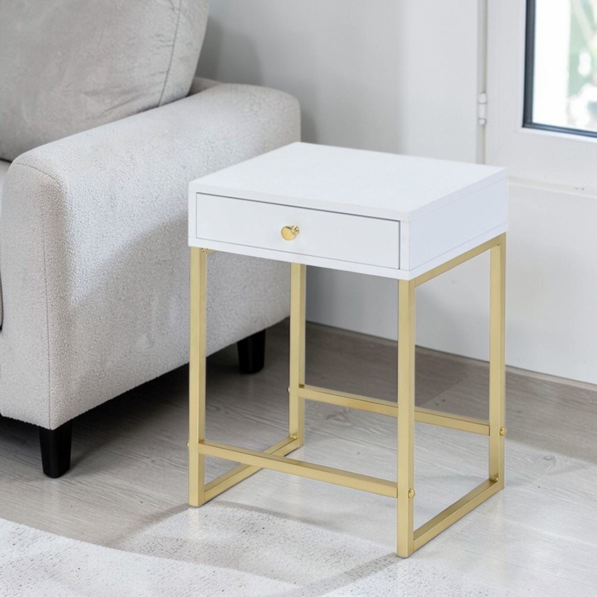 Coleen - Accent Table - White / Brass