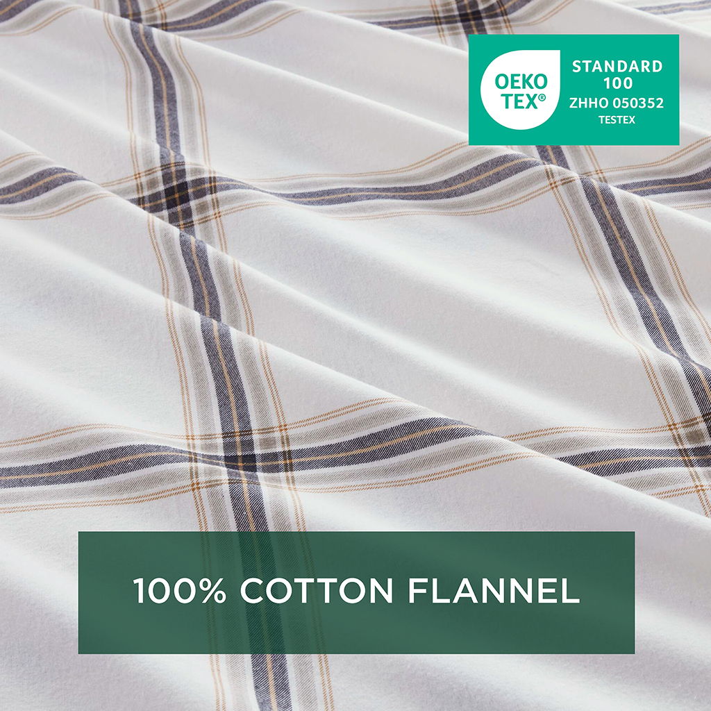 Flannel - 4 Piece Queen Sheet Set - Tan Plaid