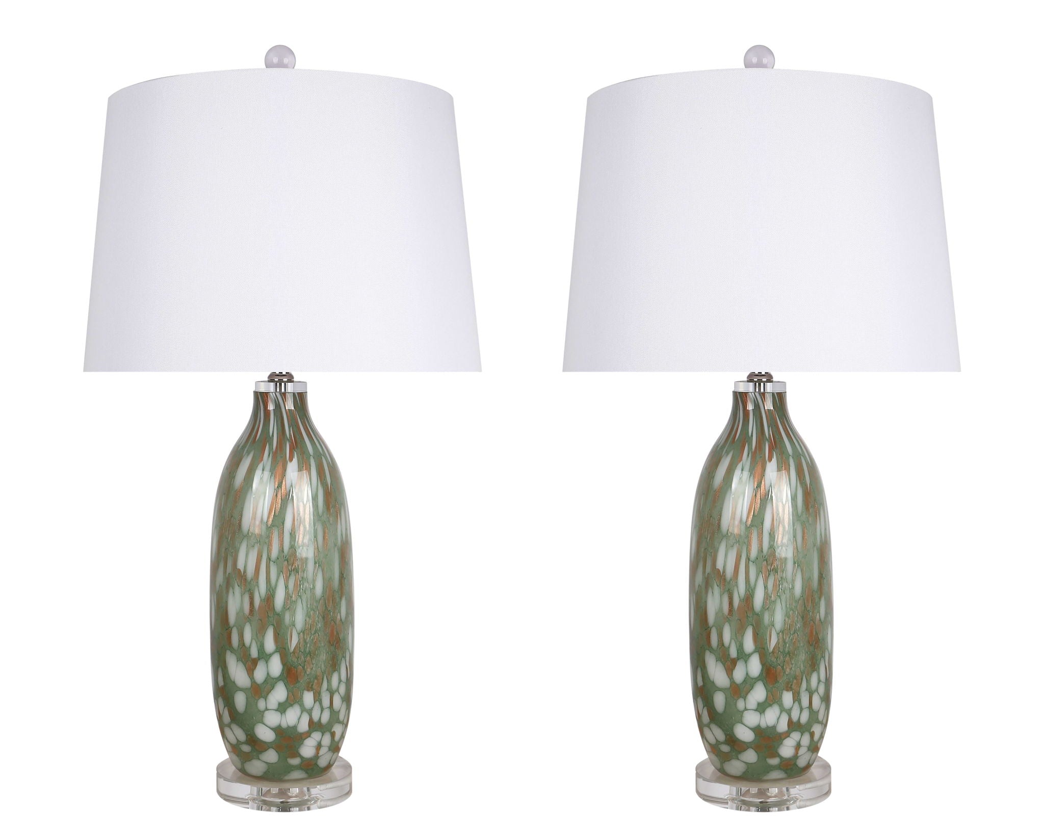 "Verdant Glow" Art Glass Table Lamp (Set of 2) - Green Art Glass