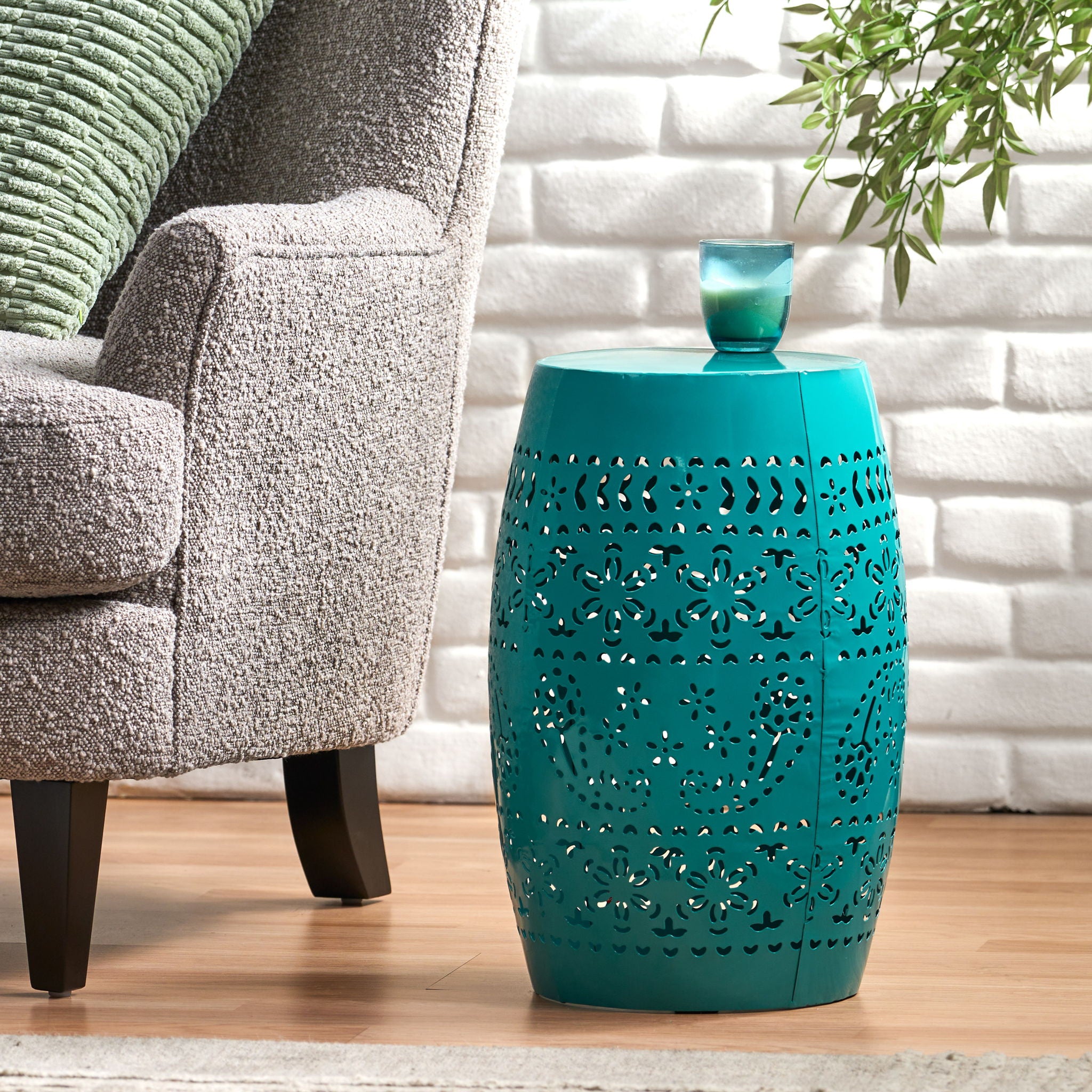Outdoor Lace Cut Side Table - Teal