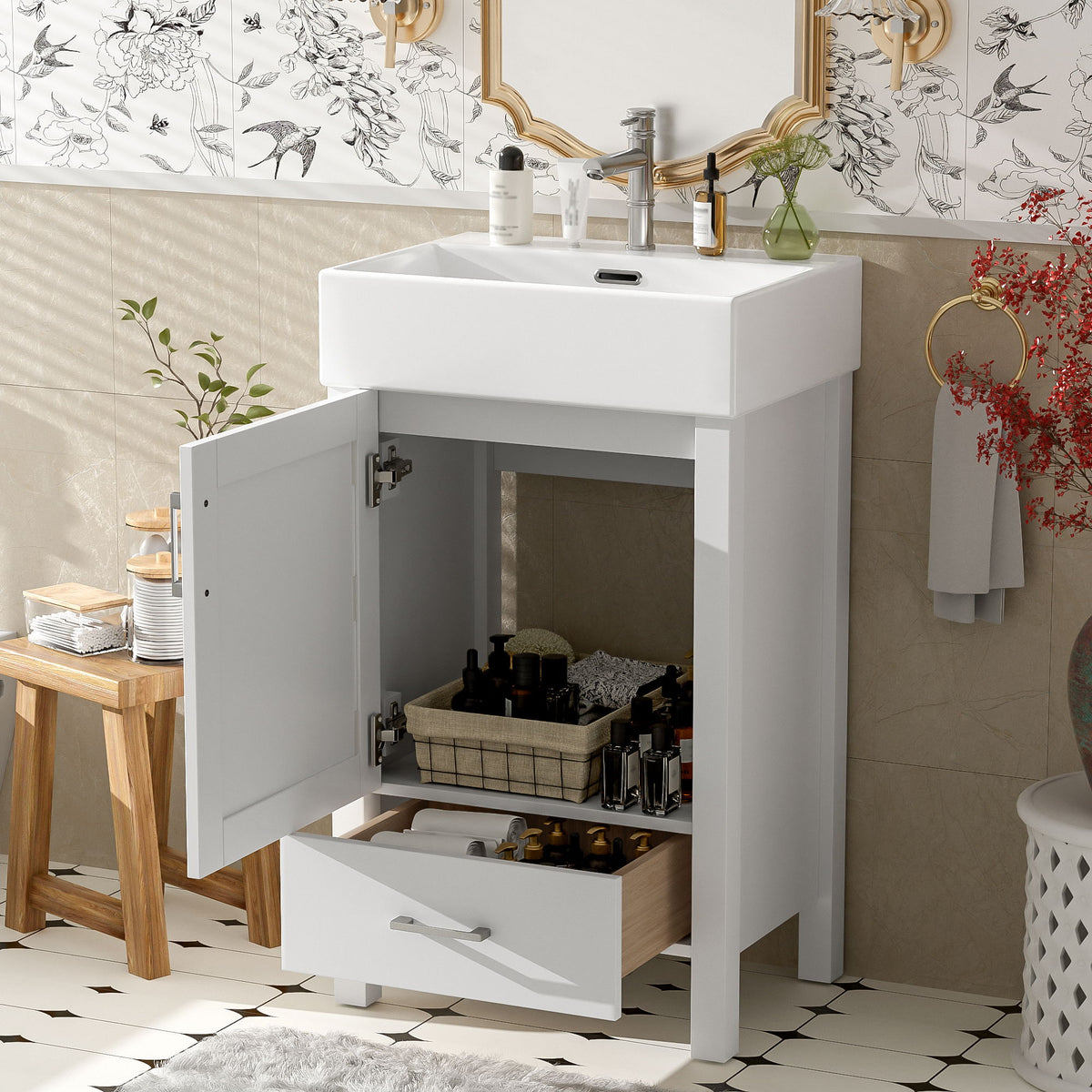 Bathroom Vanity With Sink, Frame And Drawer