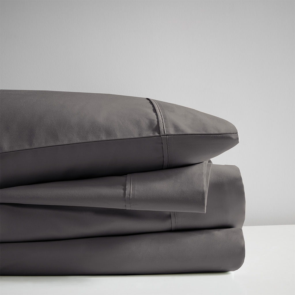600 Thread Count - Cooling Cotton Blend 4 Piece Queen Sheet Set - Charcoal
