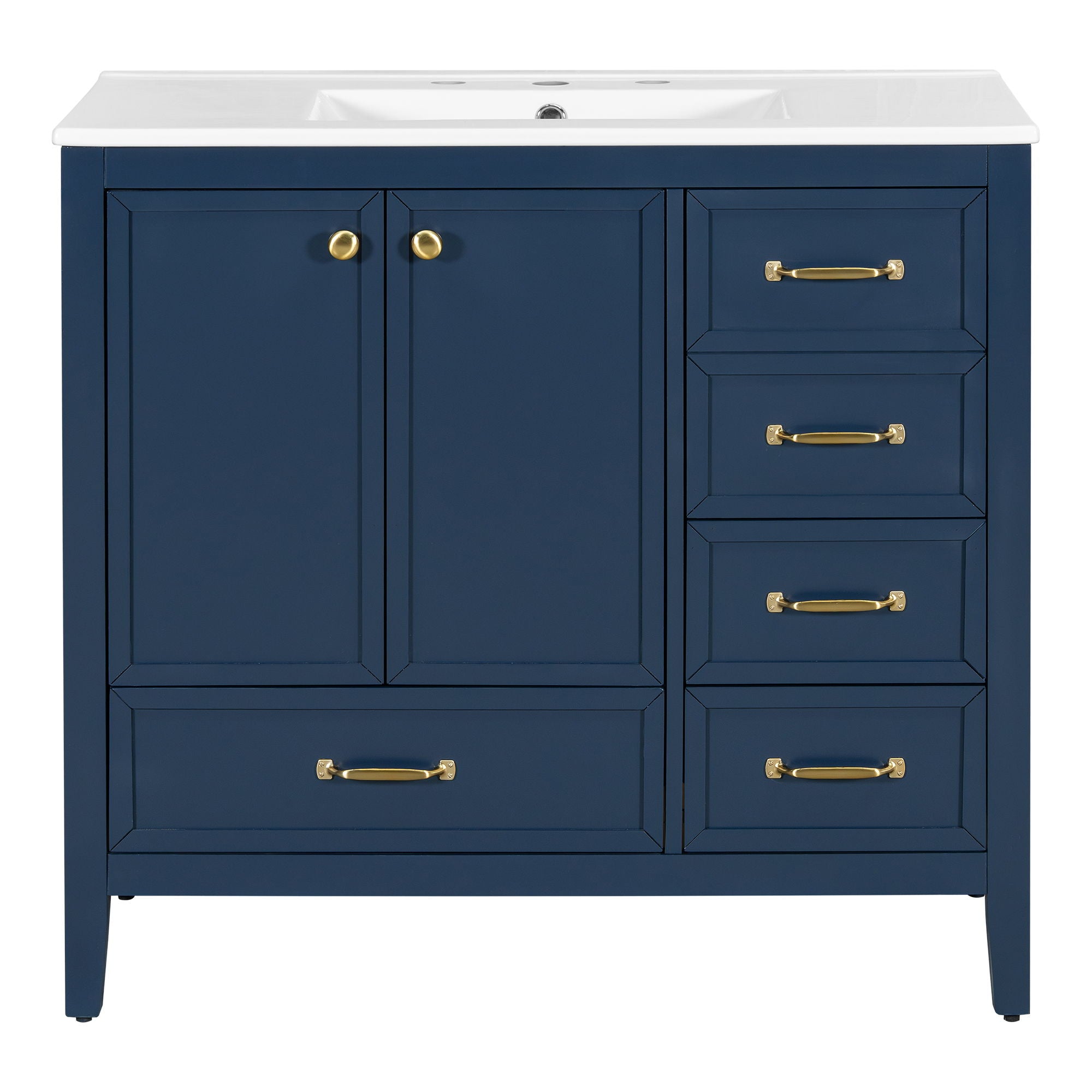 Elegant Vintage Bathroom Vanity & Sink And Soft Closing Door, 4 Drawers Of Different Sizes Frame