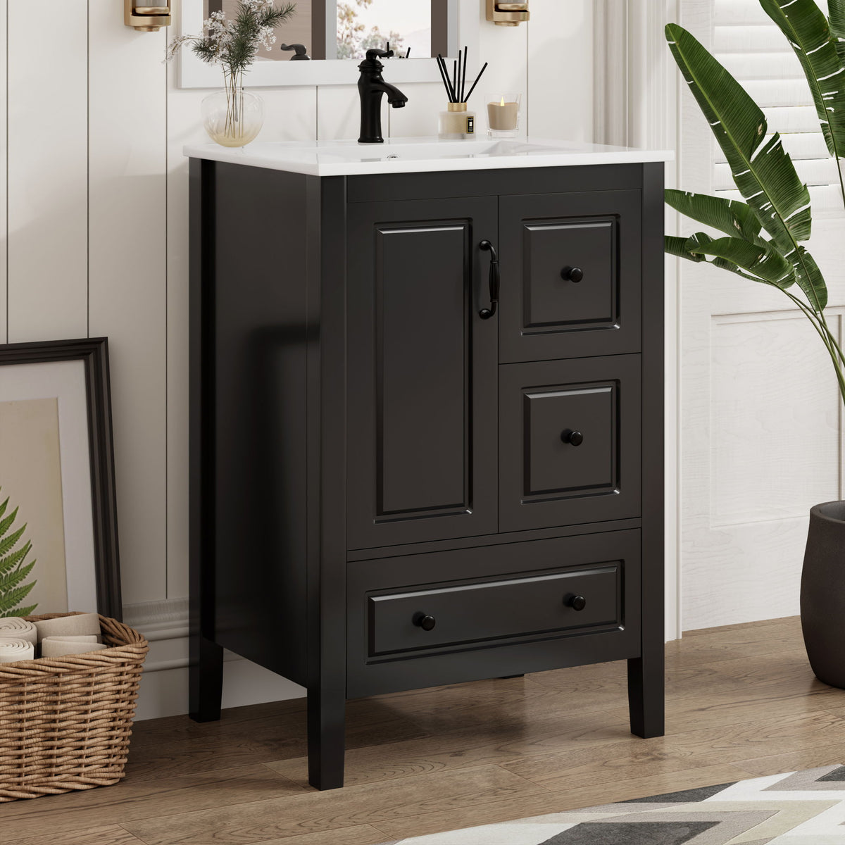 Retro Bathroom Vanity With Sink, Soft Closing Cabinet & Drawers