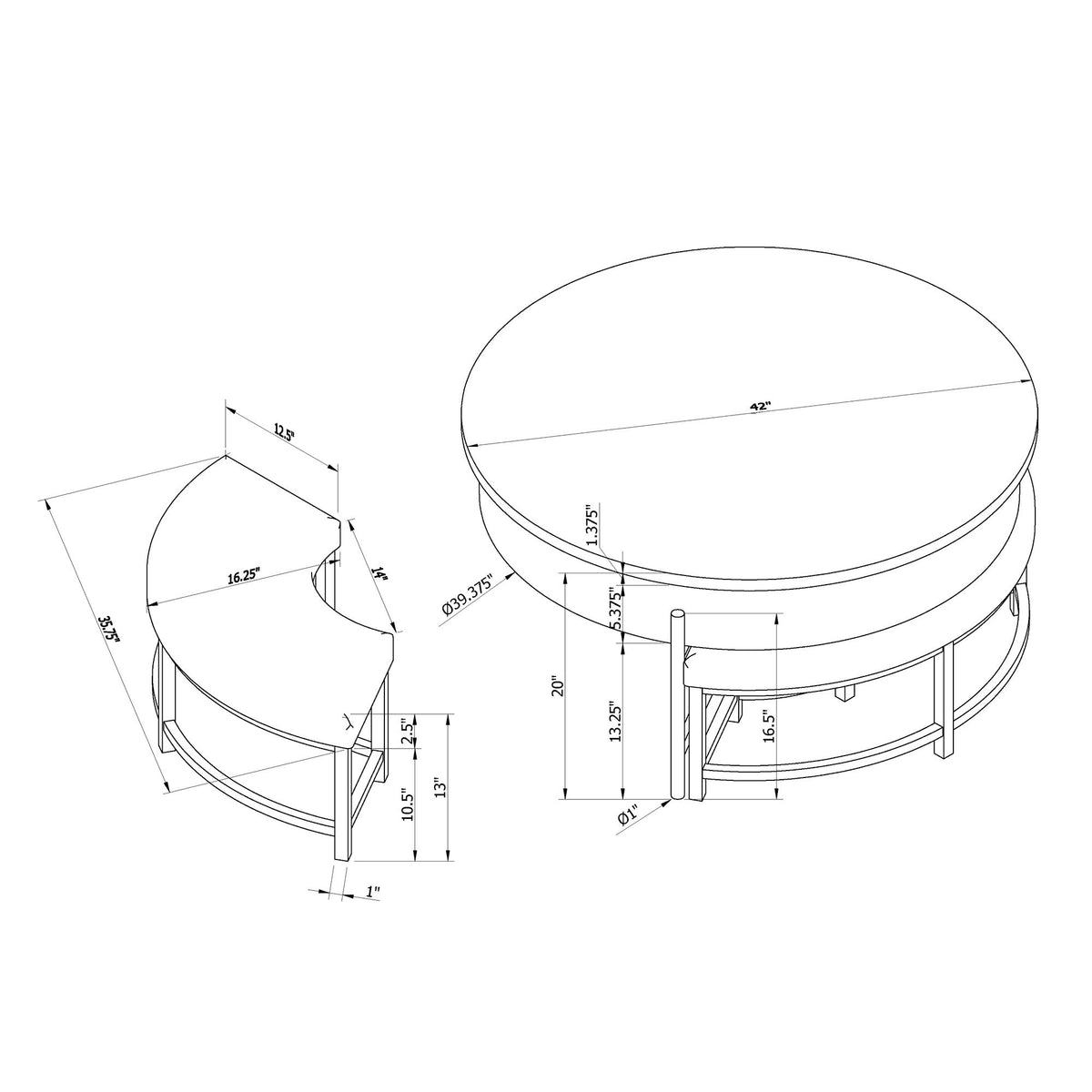 Rounded Storage Coffee Table With 3 Stools