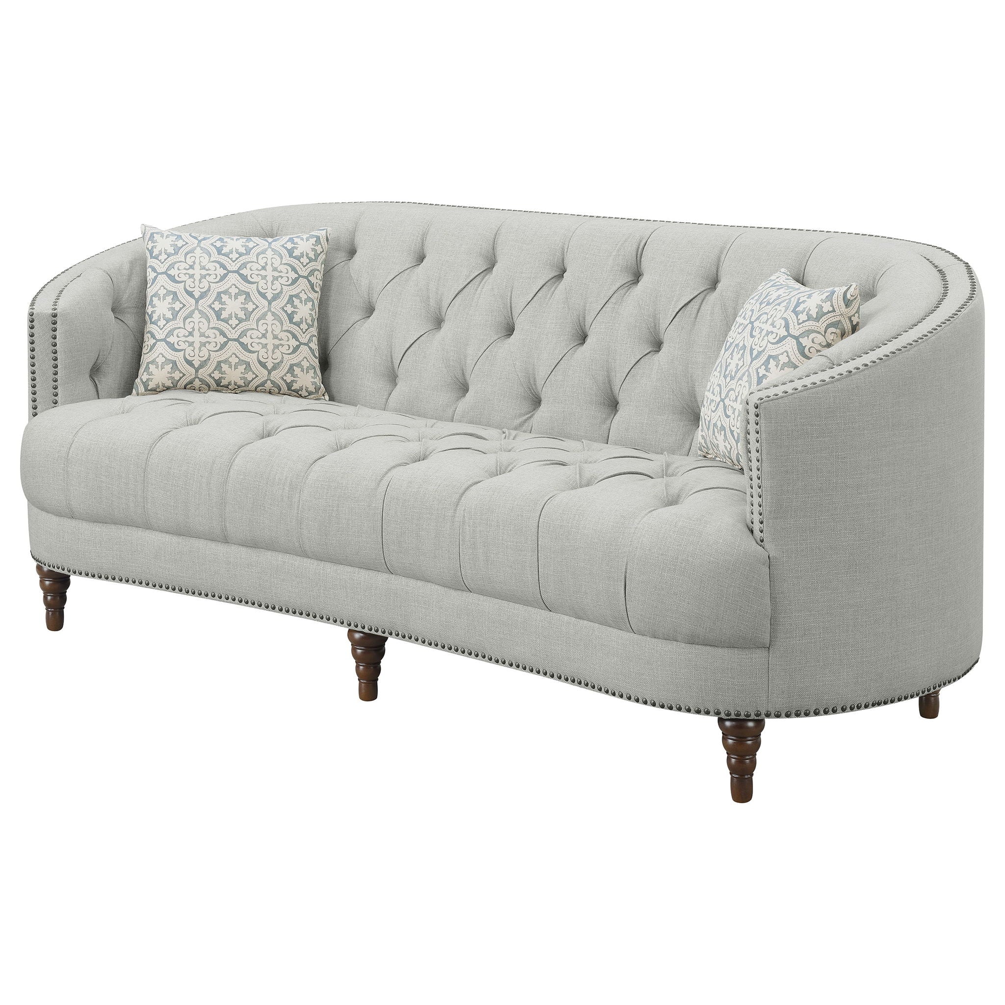 Veronica - Light Sloped Sofa With Tufted Elegant Upholstered Lounge Seating - Light Gray