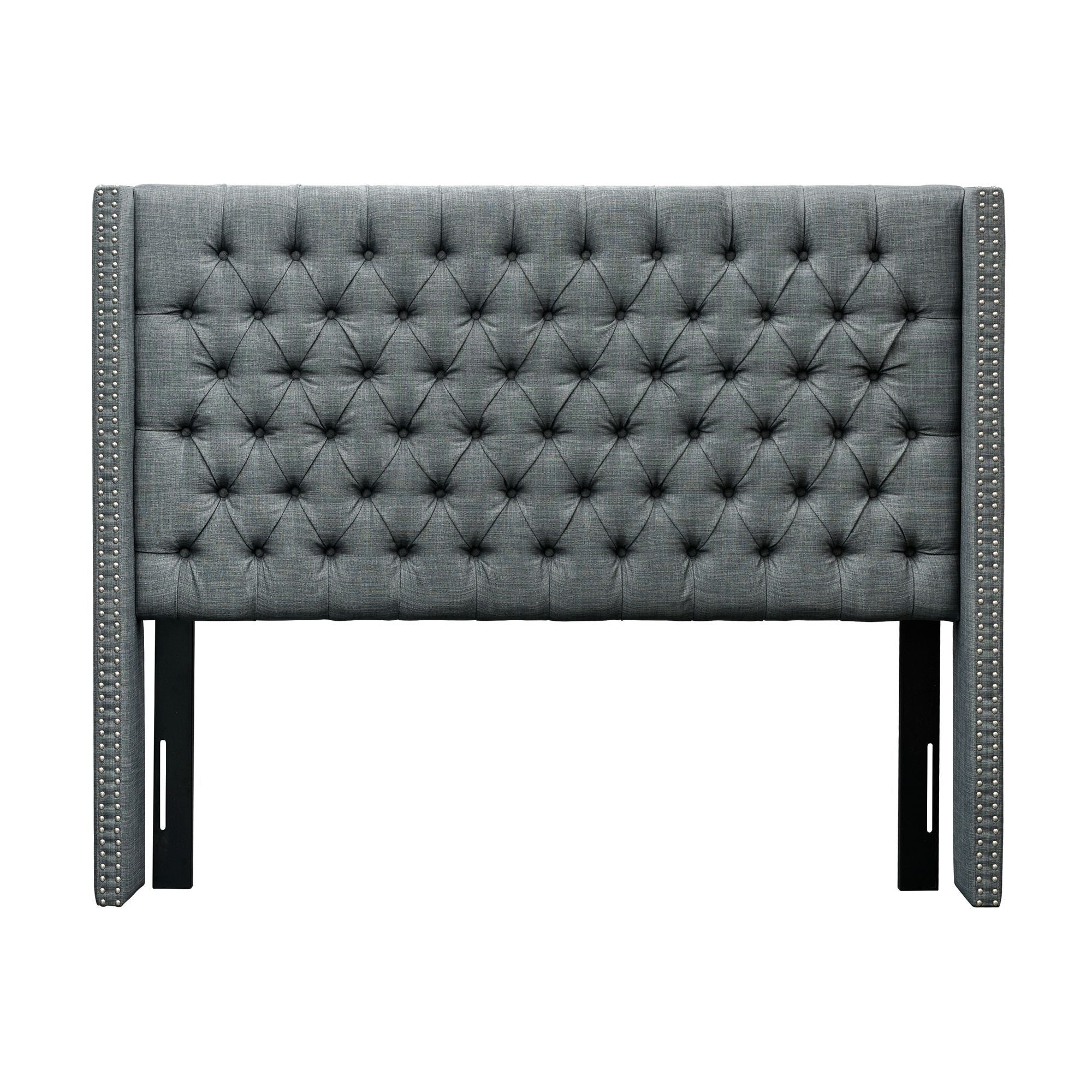 Amelia - Upholstered Wingback Headboard With Button Tufting & Nailhead Trim Woven - Dark Gray