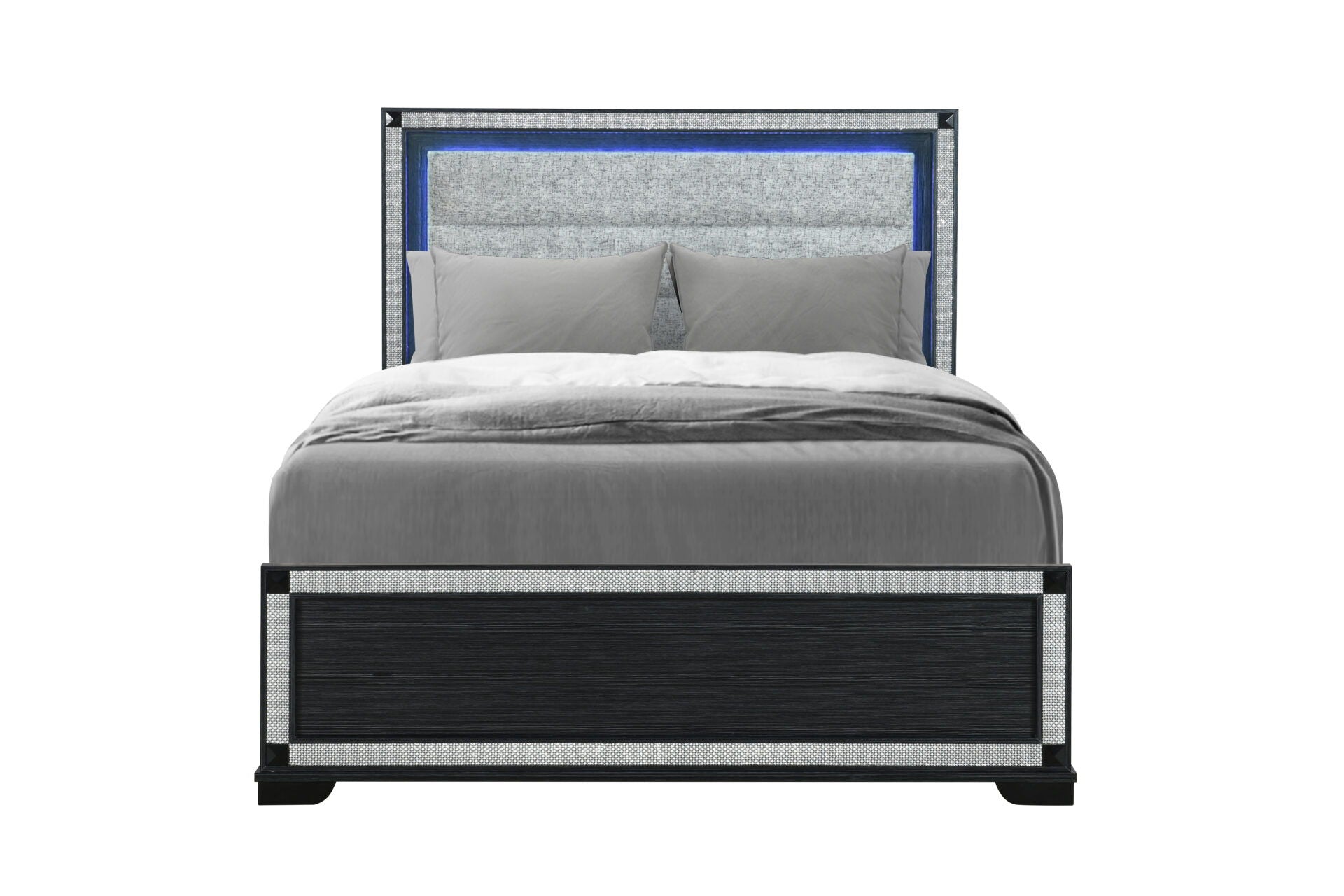 Soleil - King Bed Headboard With LED, Footboard And Slats - Charcoal / Dark Gray