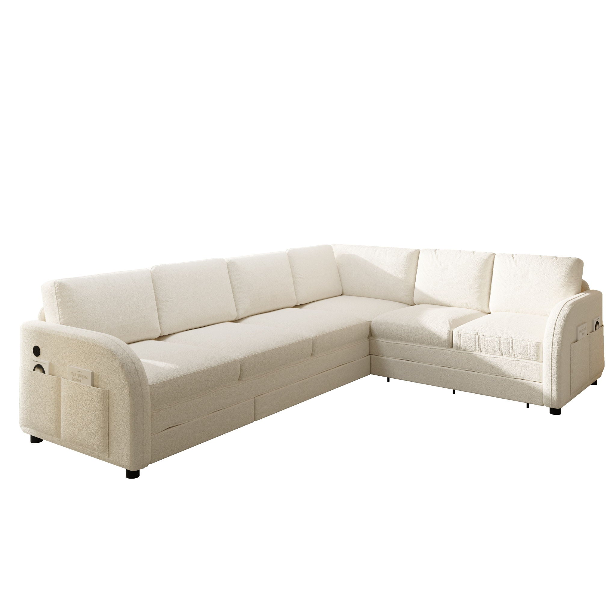 L-Shaped Couch With Pull-Out Bed, Convertible Sleeper Sofa With Side Pocket & USB Port