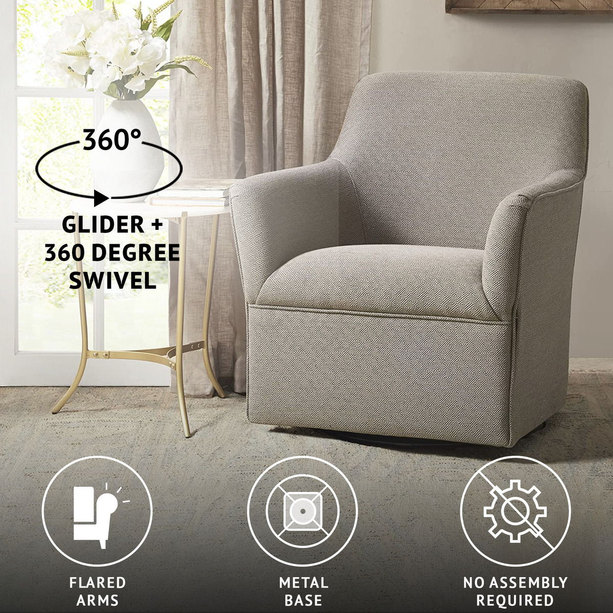 Augustine - Swivel Glider Chair - Gray / Taupe