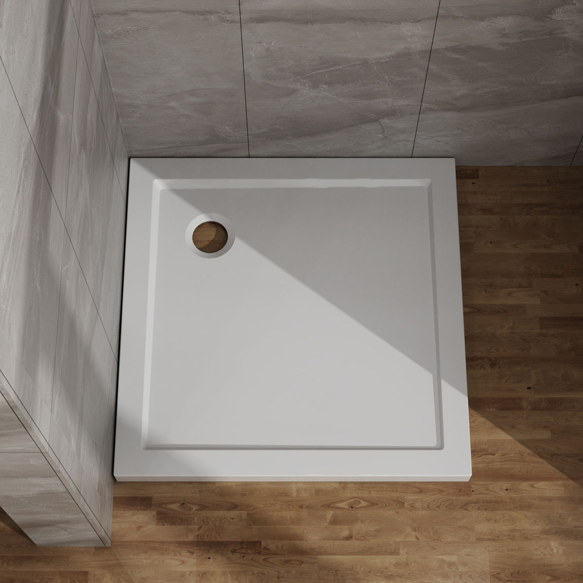 Shower Base, Centered Drain, No Threshold, 5 Layer - White