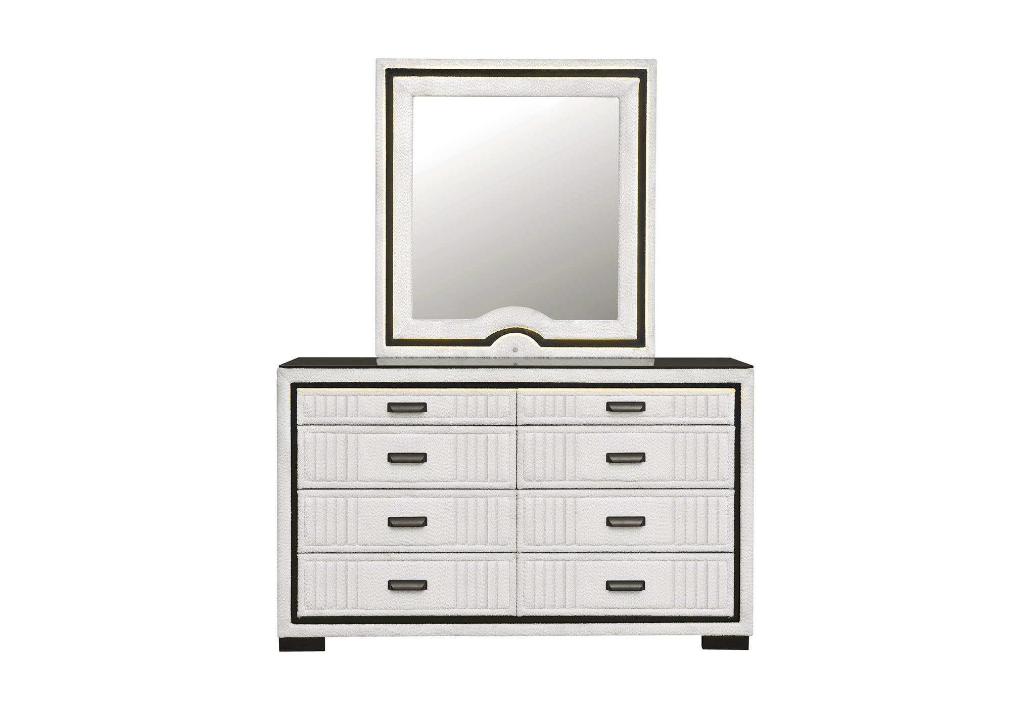 Isabella - 5 Piece King Bedroom Set (King Bed Group With LED, TV Lift, Bluetooth Speaker And Firpeplace Crystal) - Black / White