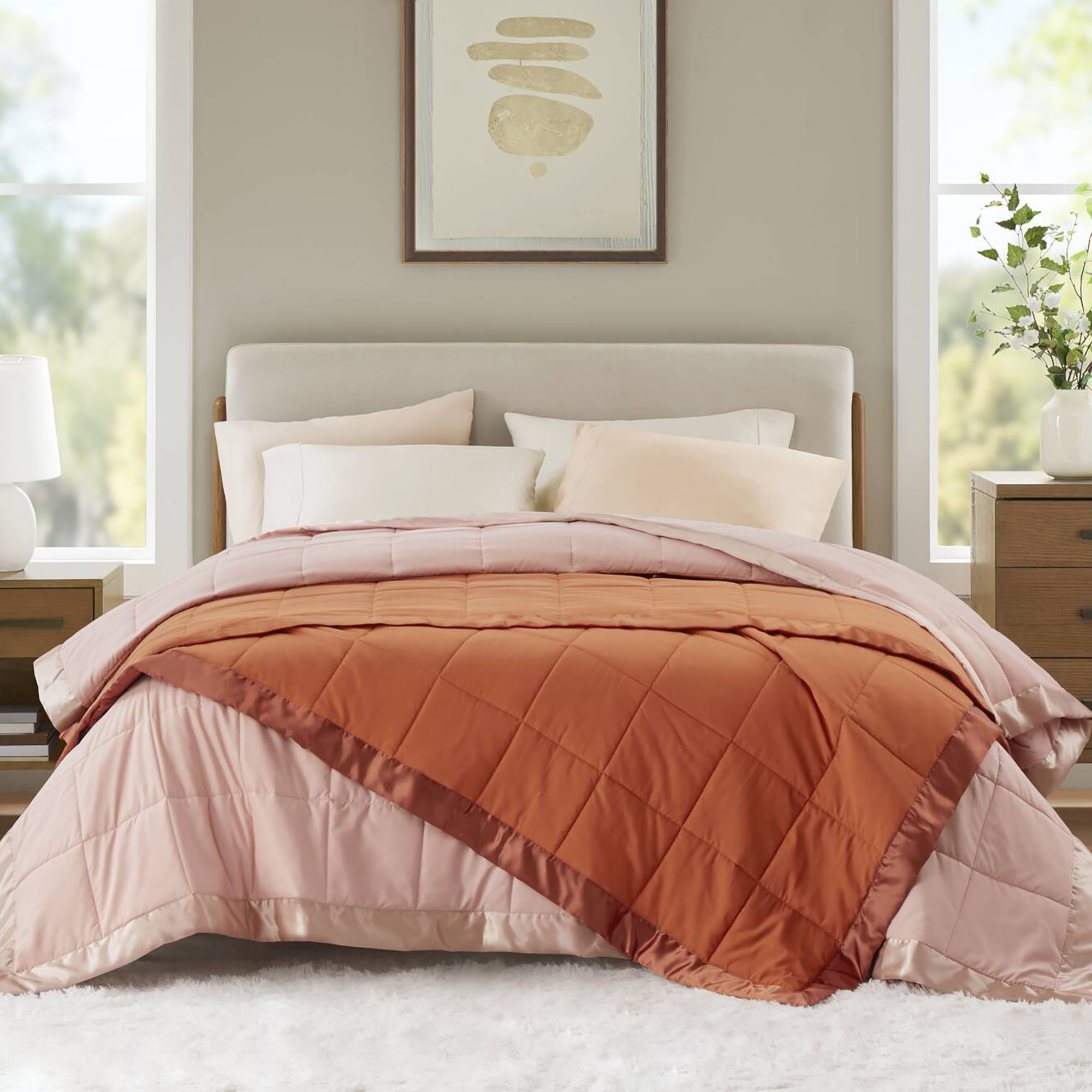 Windom - King Lightweight Down Alternative Blanket With Satin Trim - Orange