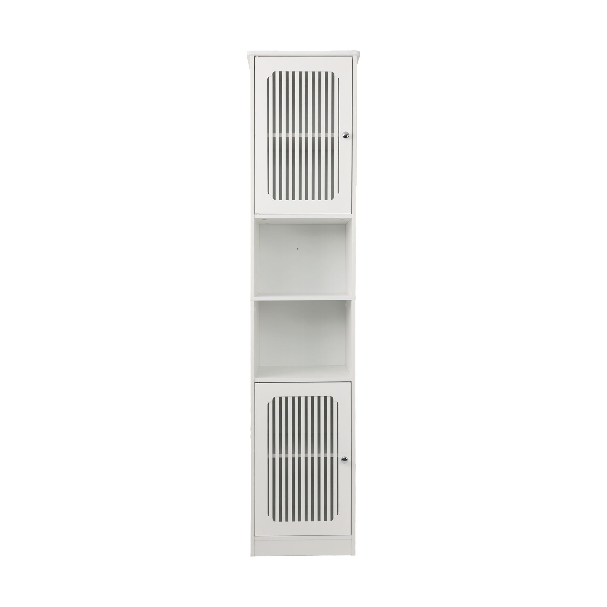 Tall Bathroom Cabinet With Adjustable Shelves, Louvered Door Floor Standing Storage Unit - White
