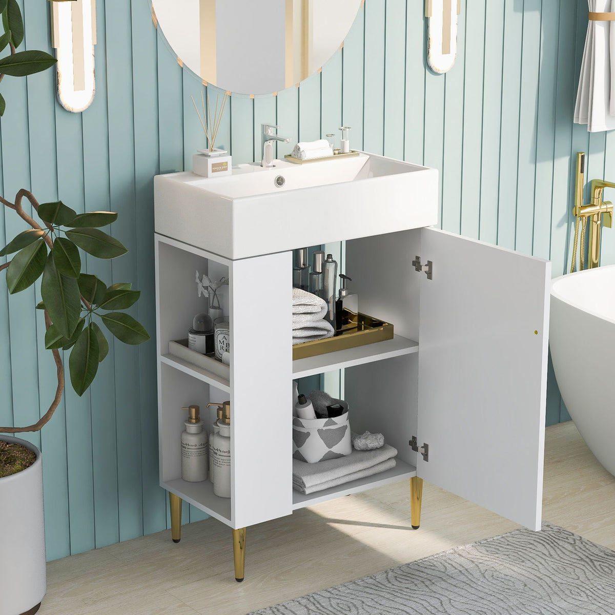Bathroom Vanity, Combo Cabinet, Bathroom Storage Cabinet, Single Ceramic Sink