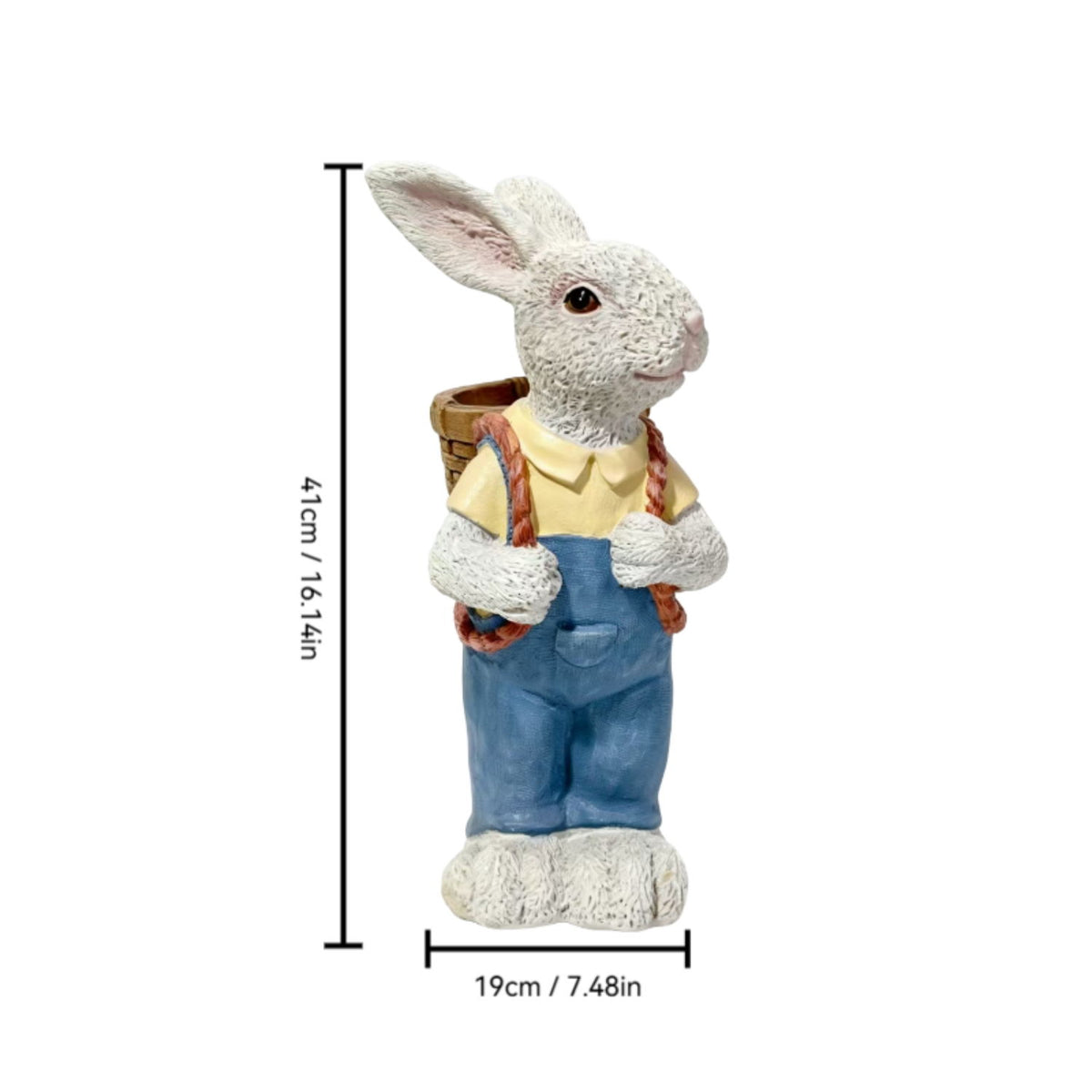 Simulated Couple Rabbit Statue Flower Pot Ornament, Resin Garden Sculpture Decor - Blue / White