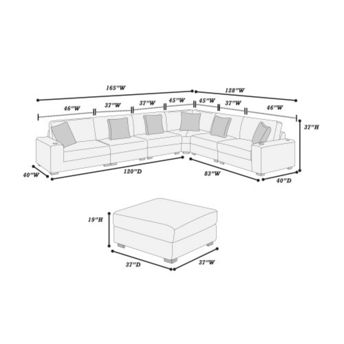 Contemporary Style Modular Sectional Sofa Set With USB, Cup Holder