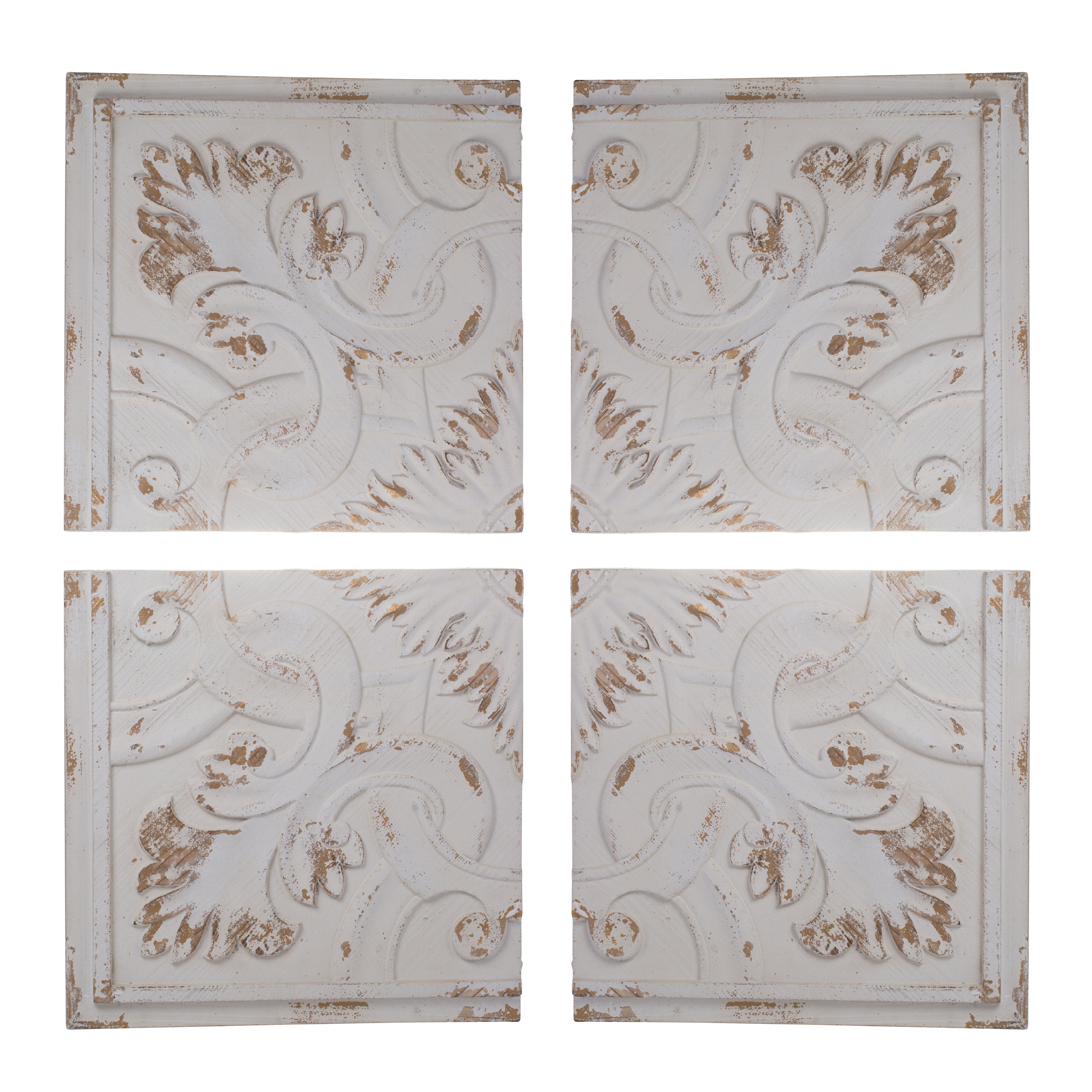 Distressed Wooden Square Wall Panels (Set of 4) - White