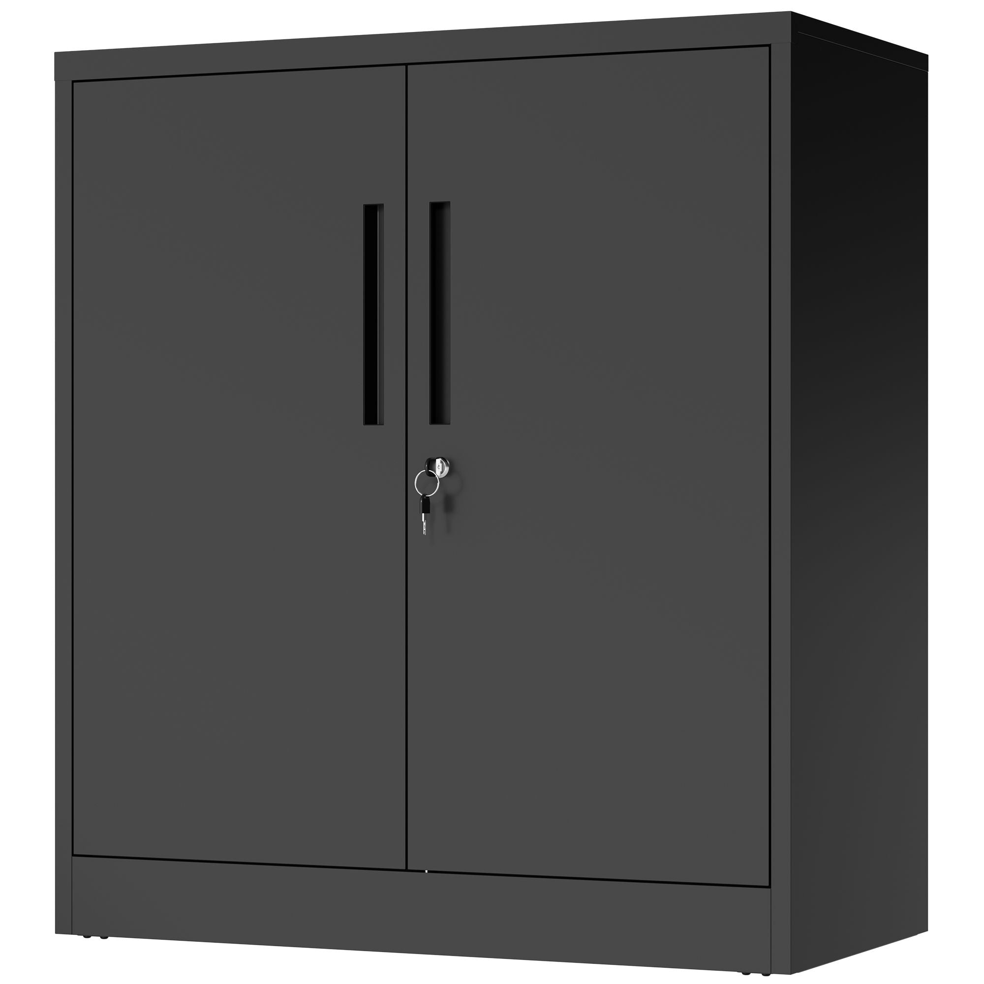 Heavy Duty Storage Cabinet With Lock, 2 Door File Cabinet With 2 Adjustable Shelves - Black