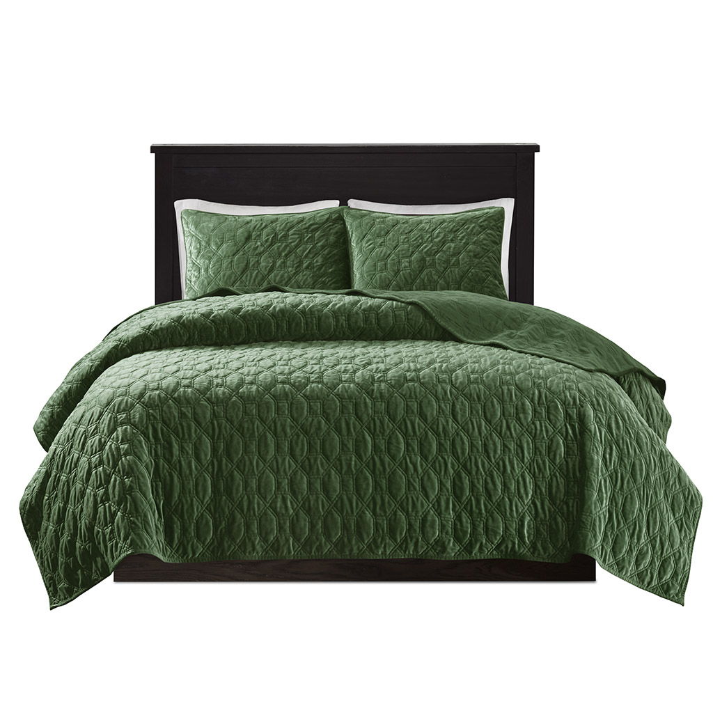 Harper - King Reversible 3 Piece Coverlet Set - Green