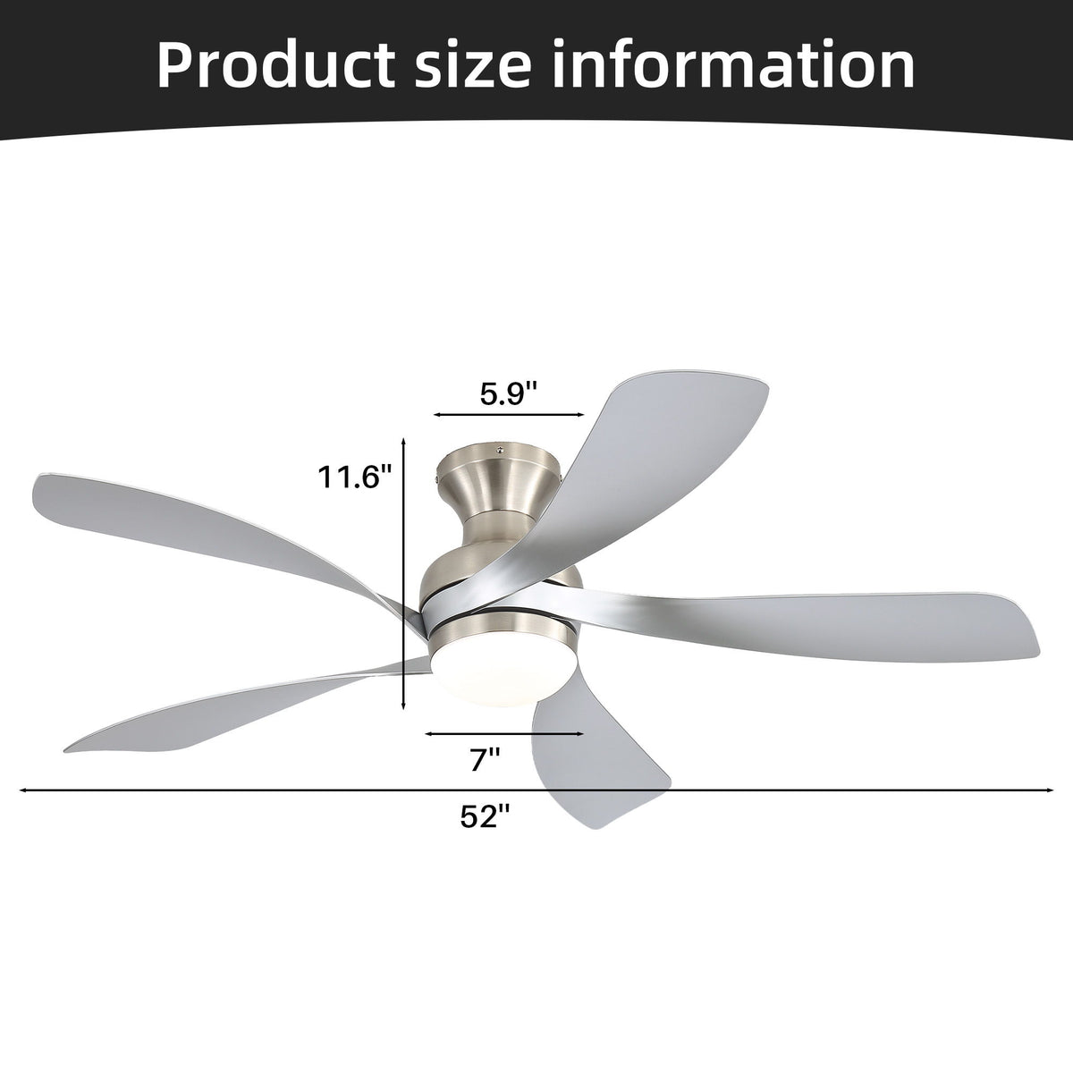 52" Ceiling Fan With 3 Color Dimmable LED Light, DC Reversible Motor, 6 Speed Settings