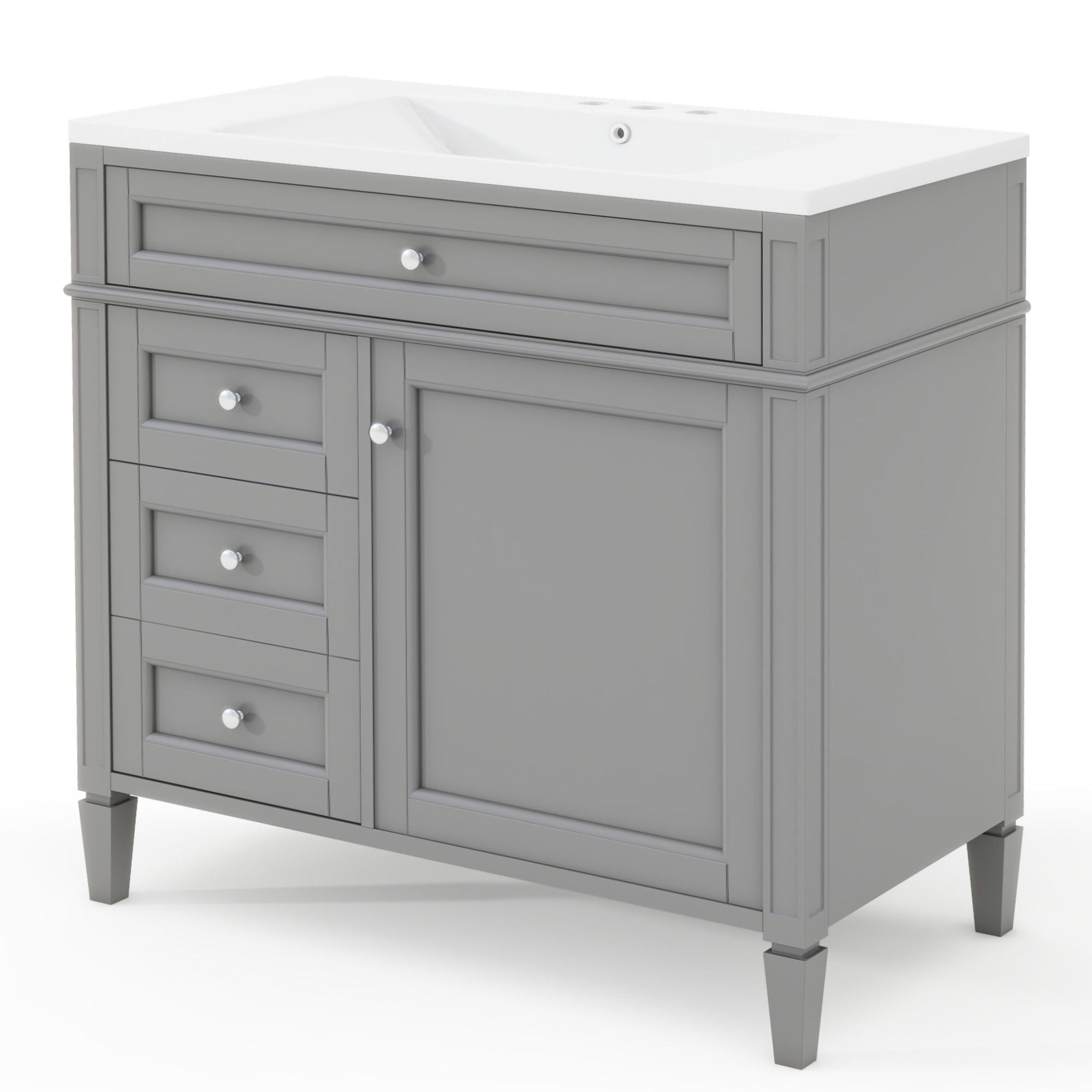 Bathroom Vanity With Top Sink, 2 Drawers And Tip Out Drawer, Rectangular Design