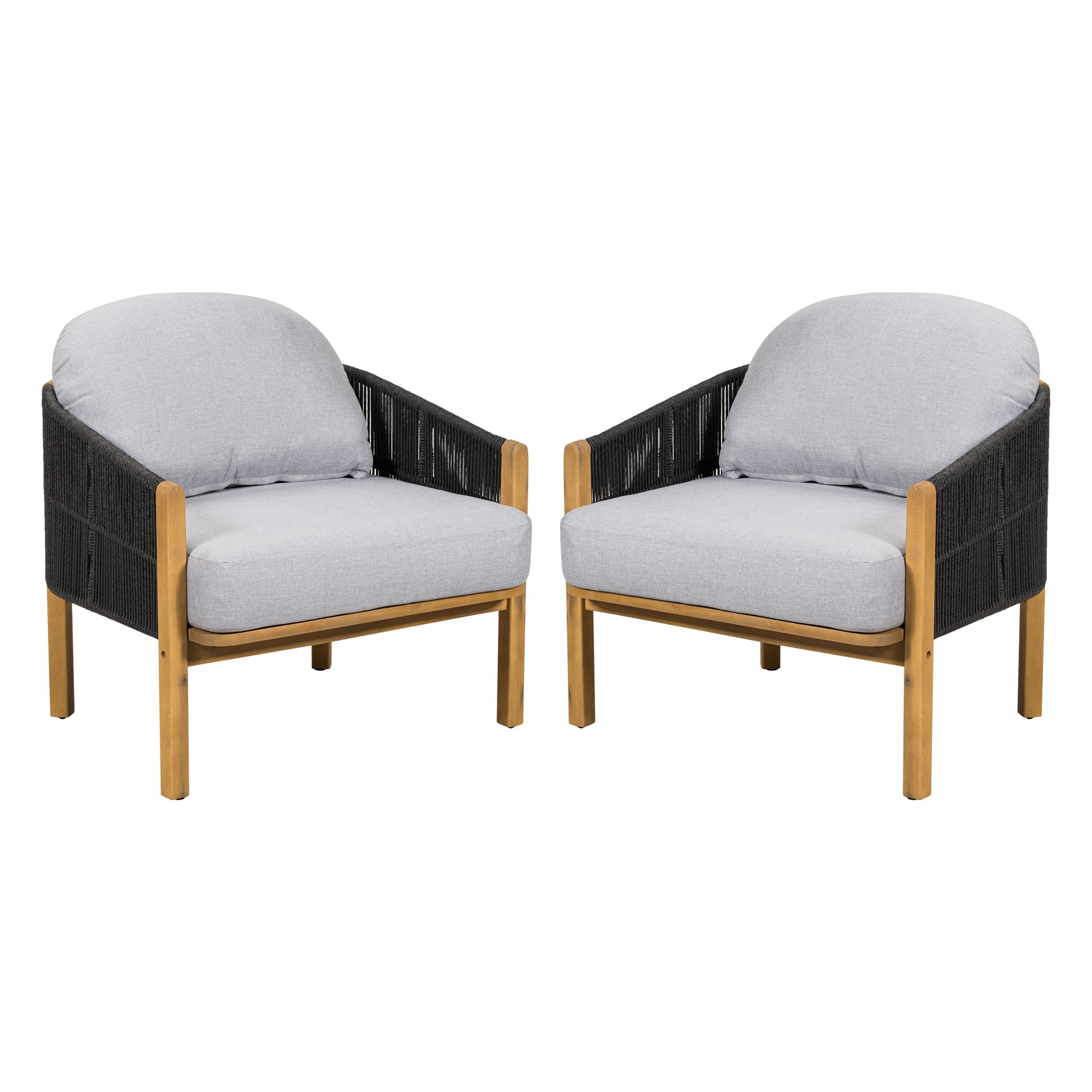 Grotta - Outdoor Wood Club Chair (Set of 2) With Rope And Cushion Frame - Gray / Teak