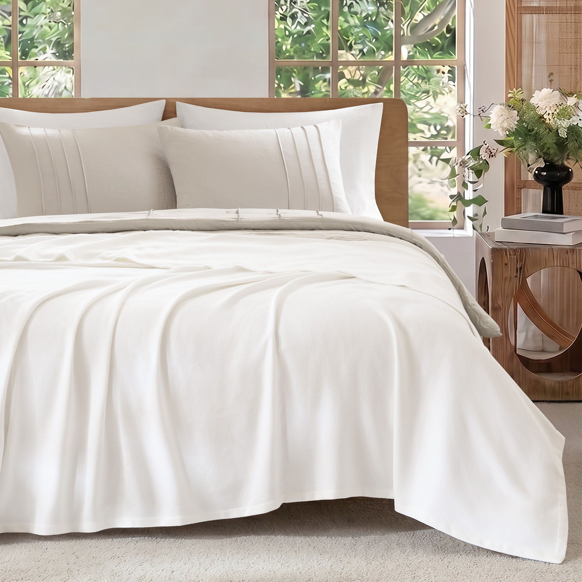 Egyptian Cotton - King 100% Certified Egyptian Cotton Blanket - Micro-Herringbone White