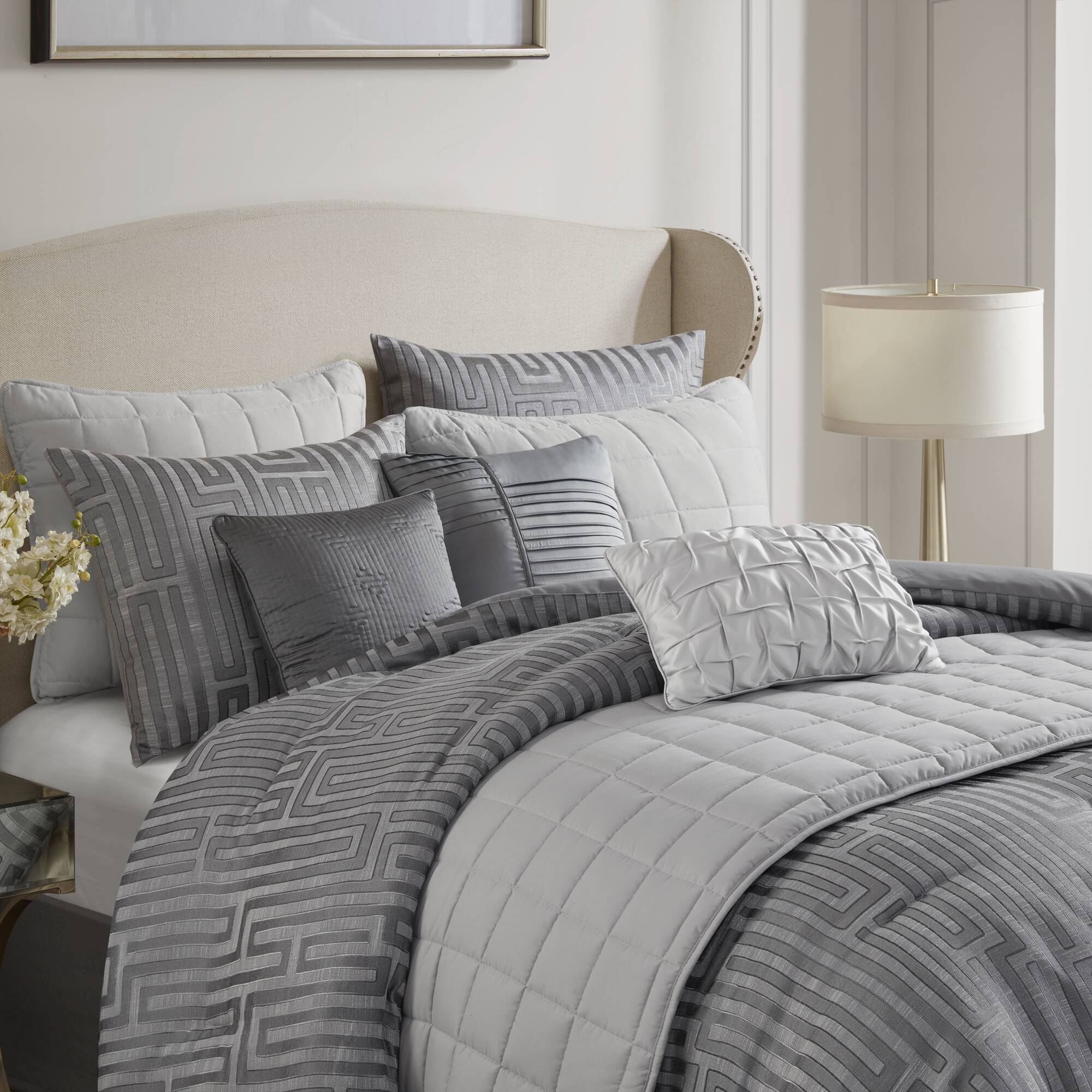 Royce - 10 Piece King Luxury Comforter Set - Gray