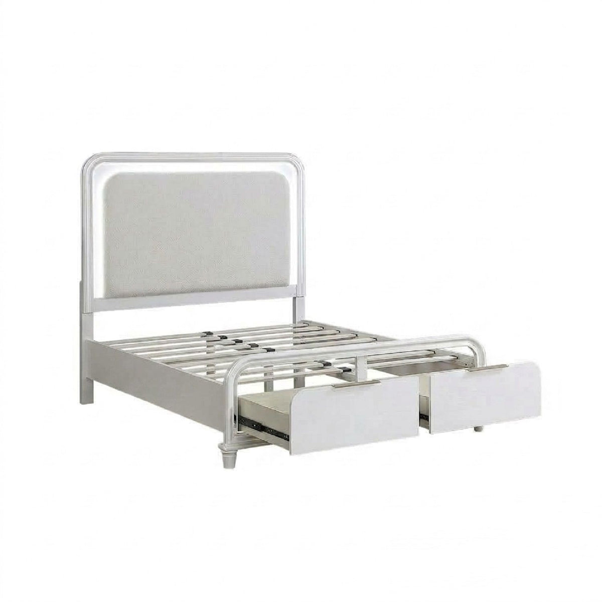 Bed With LED Lights Panel Headboard And Footboard Frame