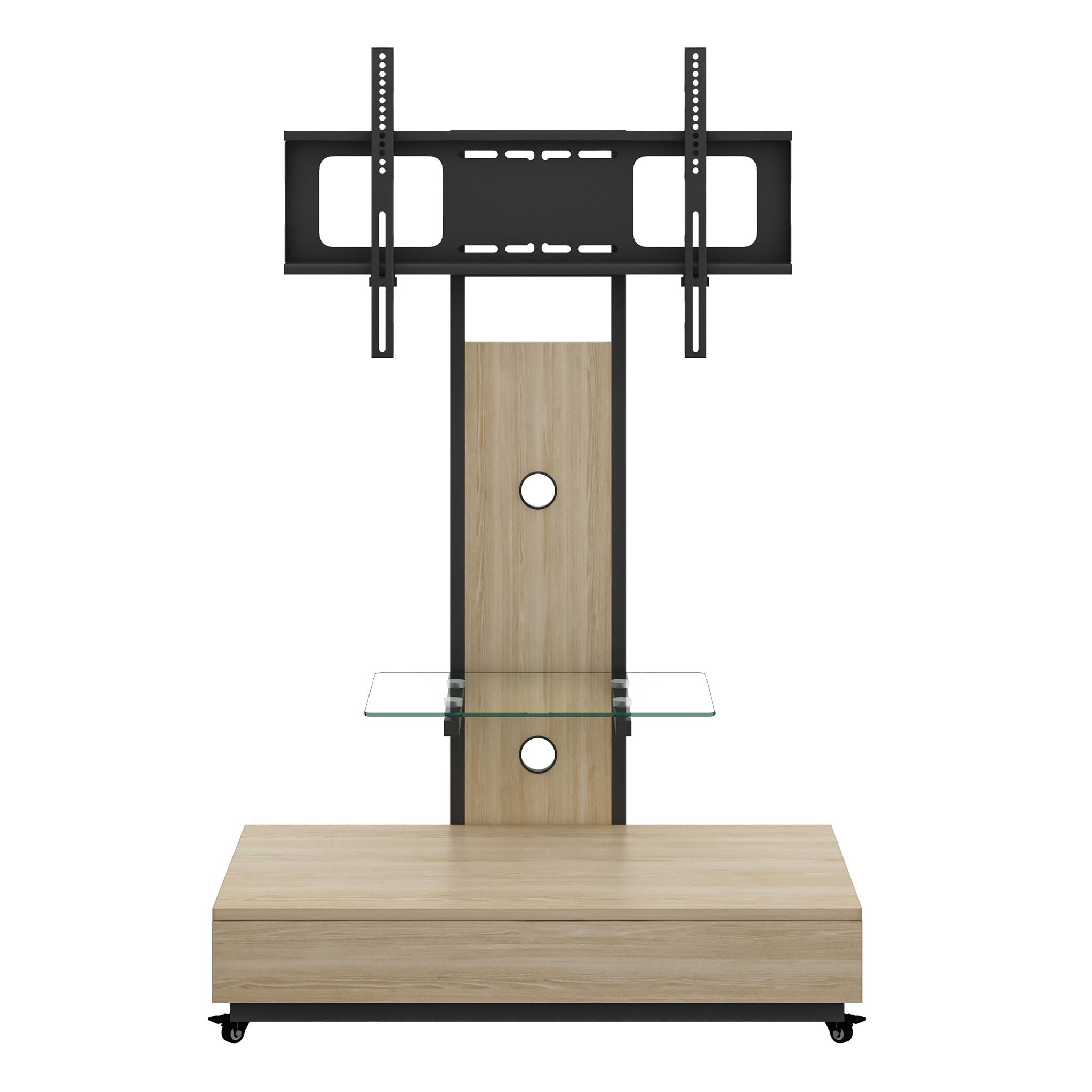 Mobile TV Cart With Push Pull Drawer, Lockable Wheels