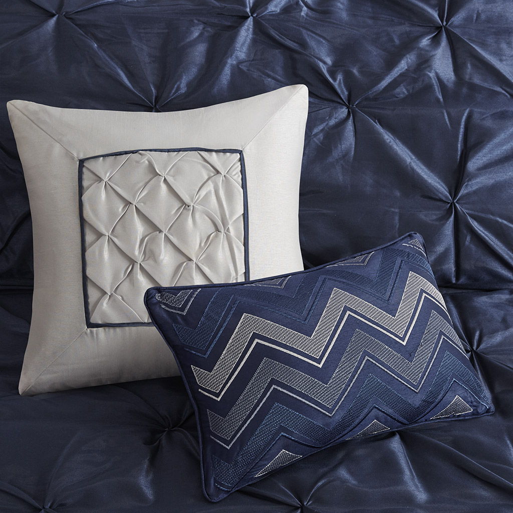 Laurel - Queen 7 Piece Tufted Comforter Set - Navy