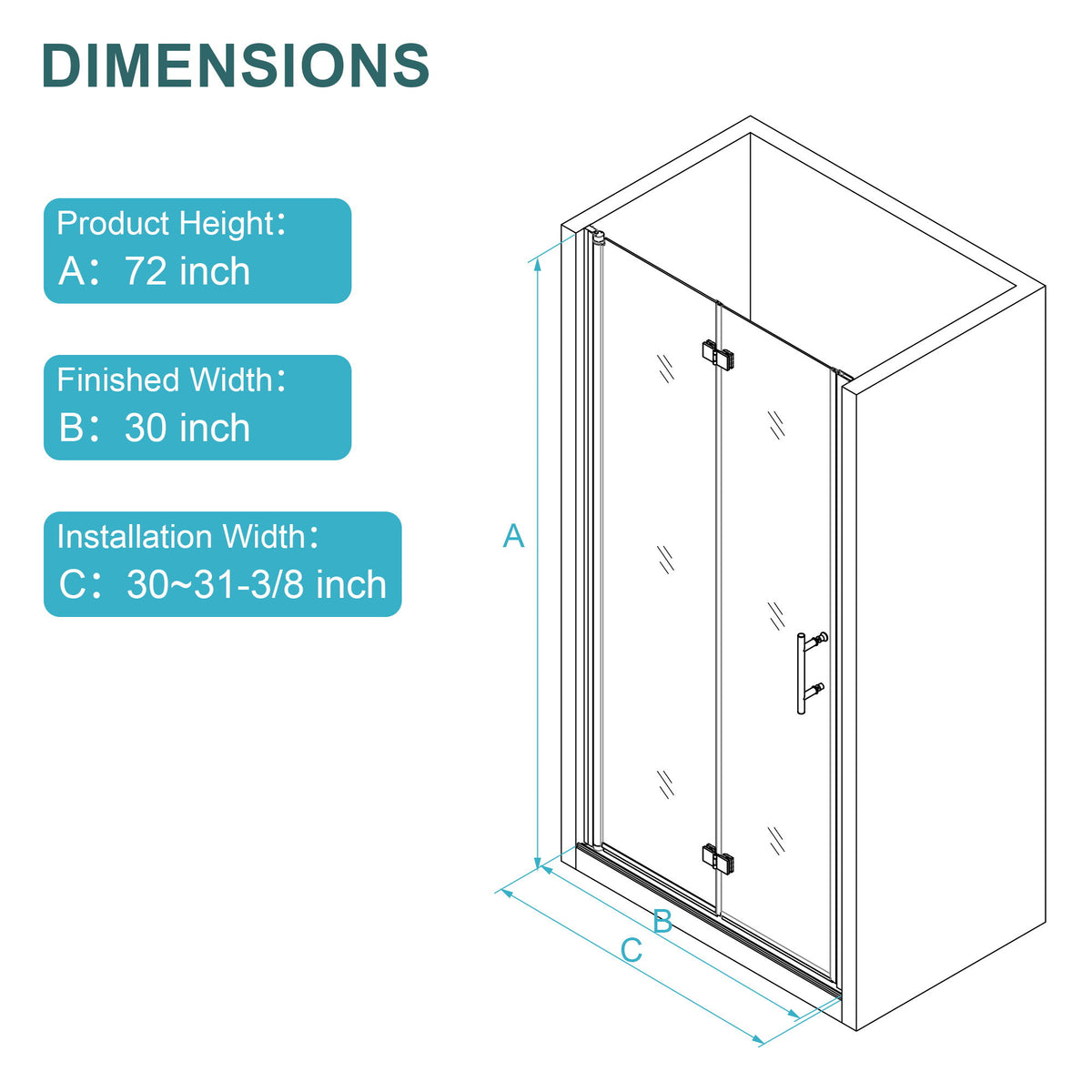 Frameless Bi Fold Shower Door With Tempered Glass - Brushed Silver