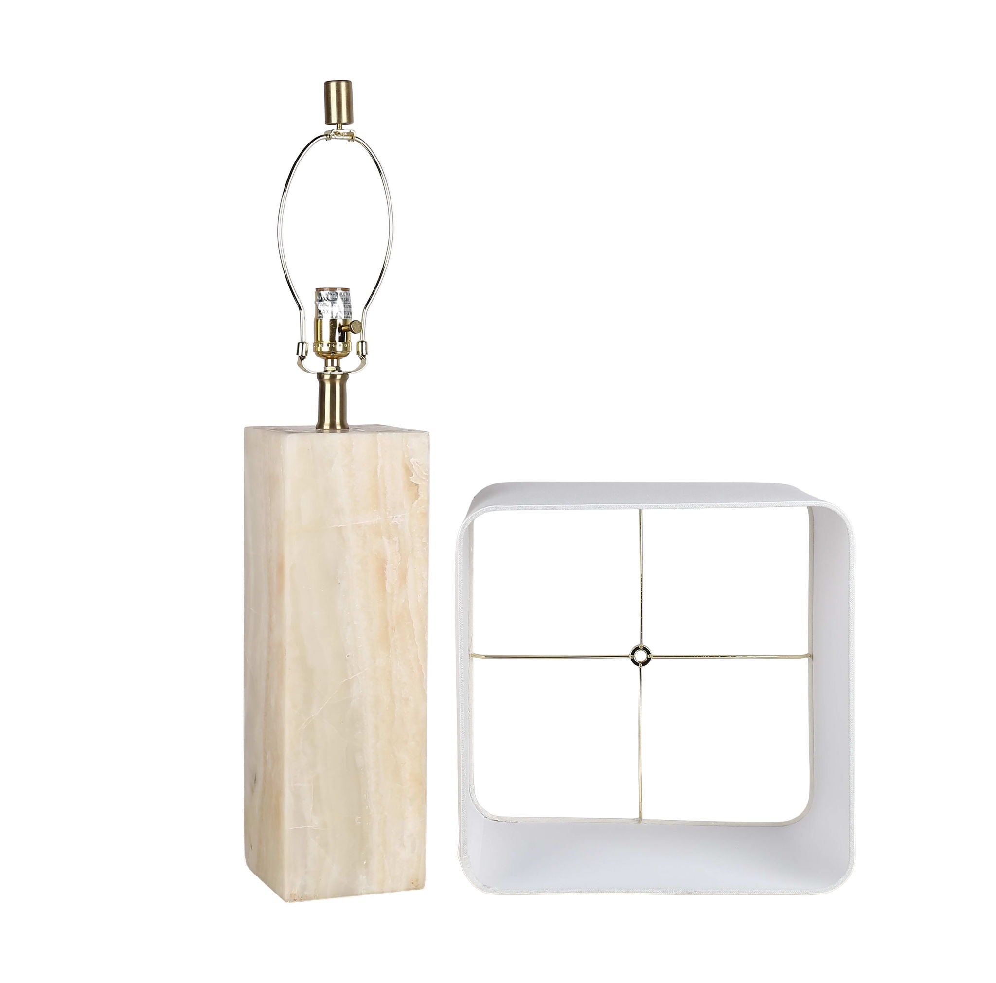 "Luminous Alabaster" Alabaster Table Lamp With Night Light (Set of 2) - Alabaster / Soft Gold