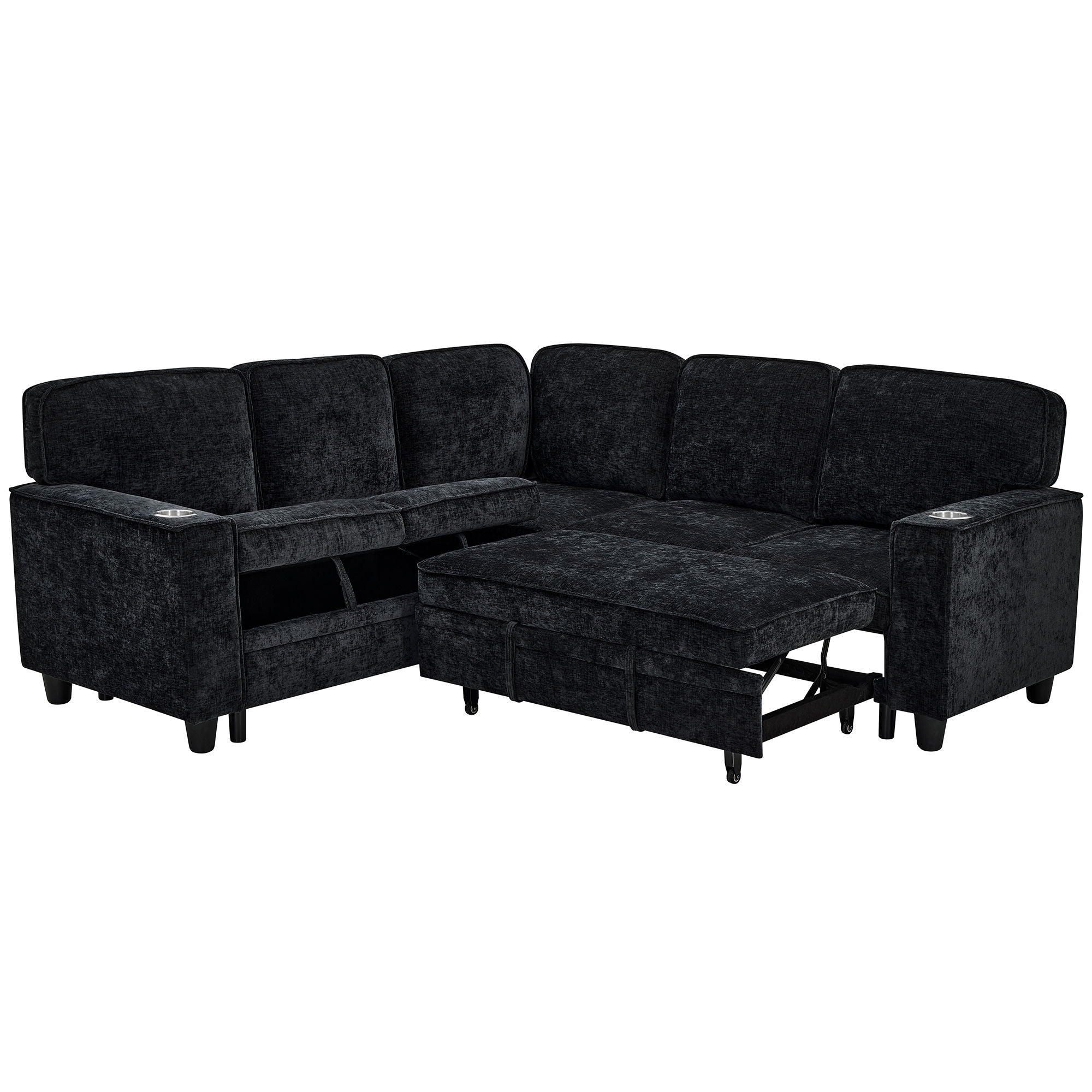 L-Shaped Sofa With Pull Out Sofa Bed With USB