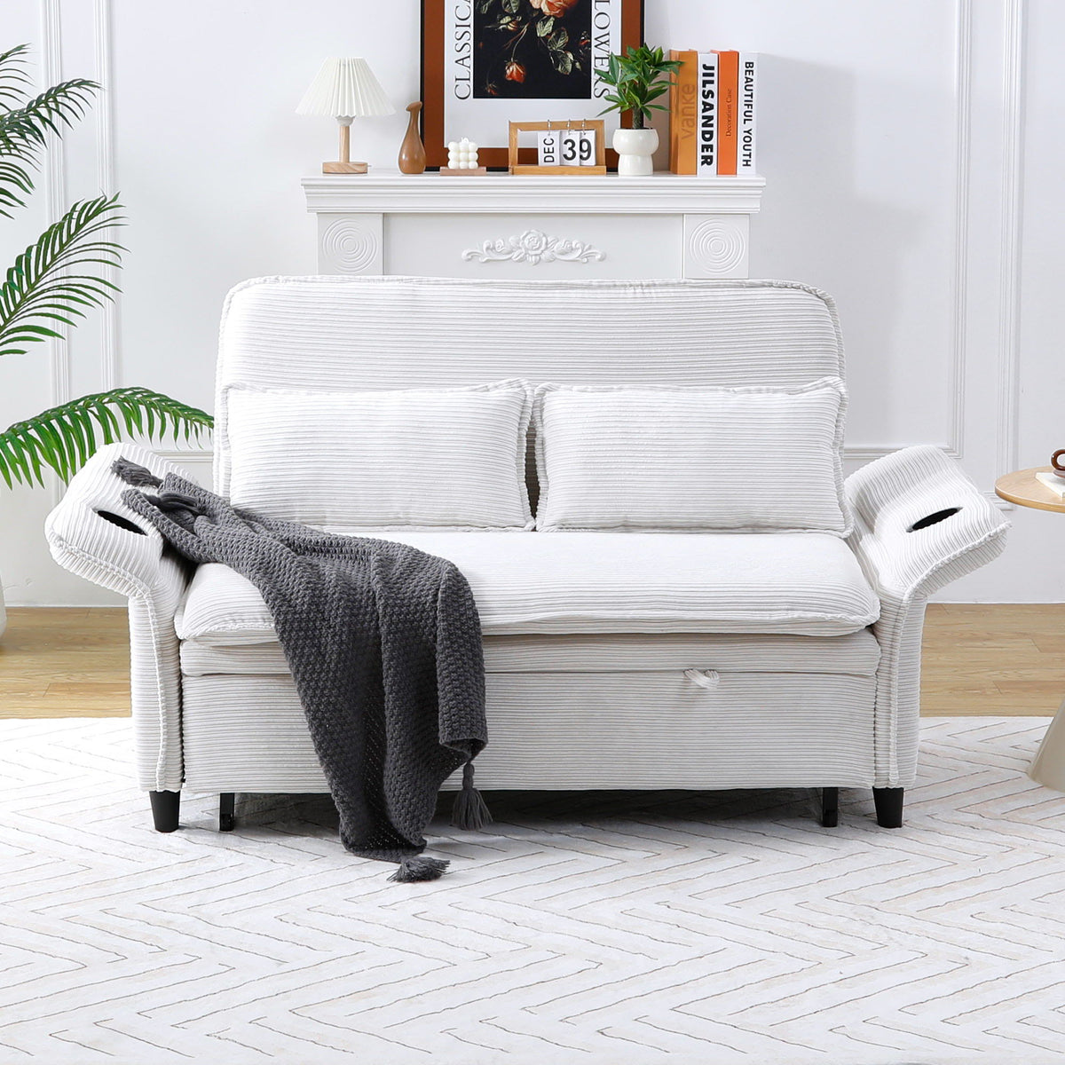 Modern Fabric Multi-Functional Sofa Bed With Adjustable Armrests And Backrests