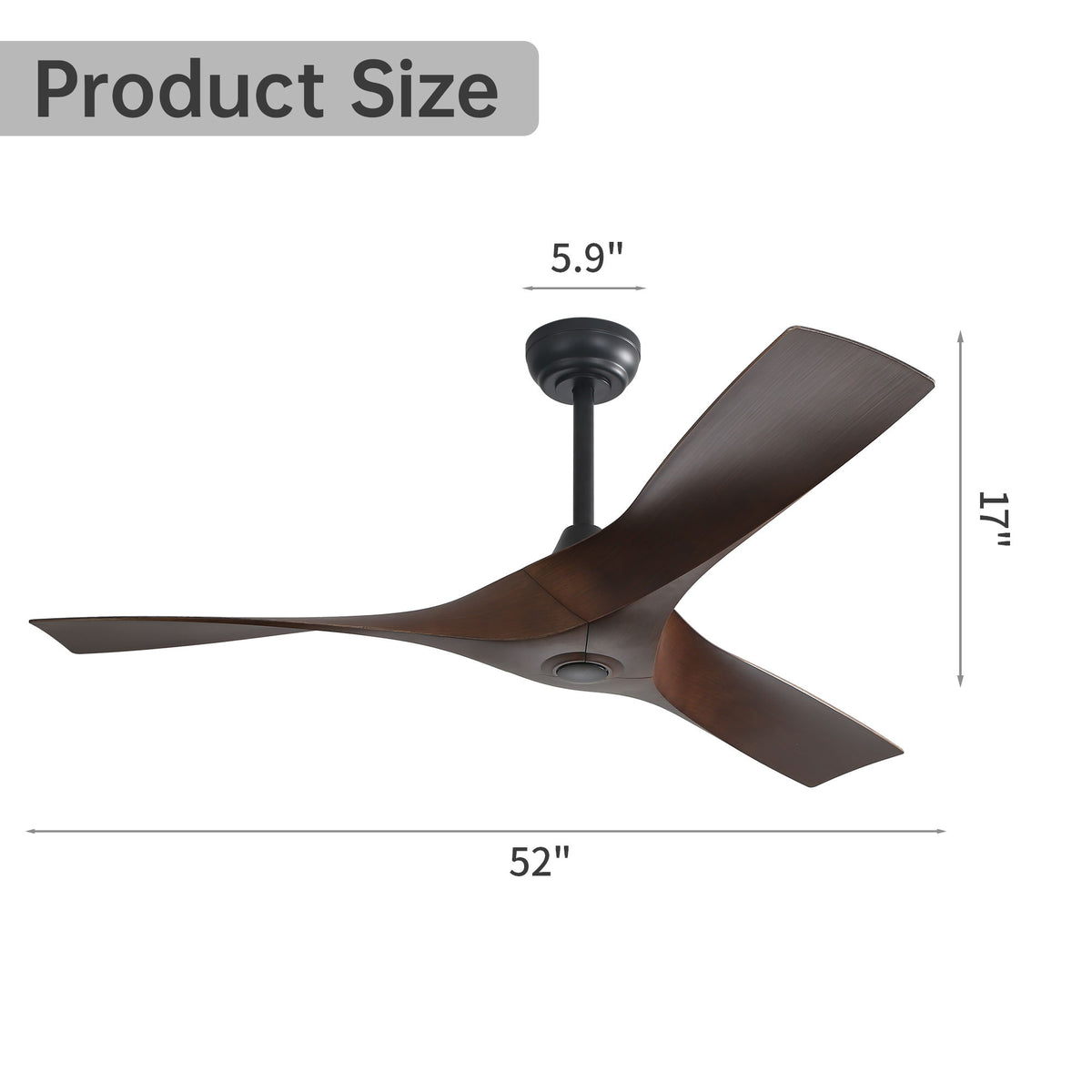 52" Blade Ceiling Fan Without Light, 6 Speed Reversible DC Motor For Living Room, Outdoor Use - Black