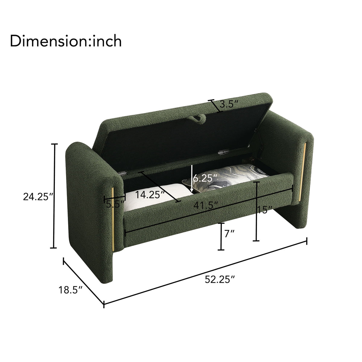Modern Teddy Upholstered Large Bed End Bench With Arms And Storage