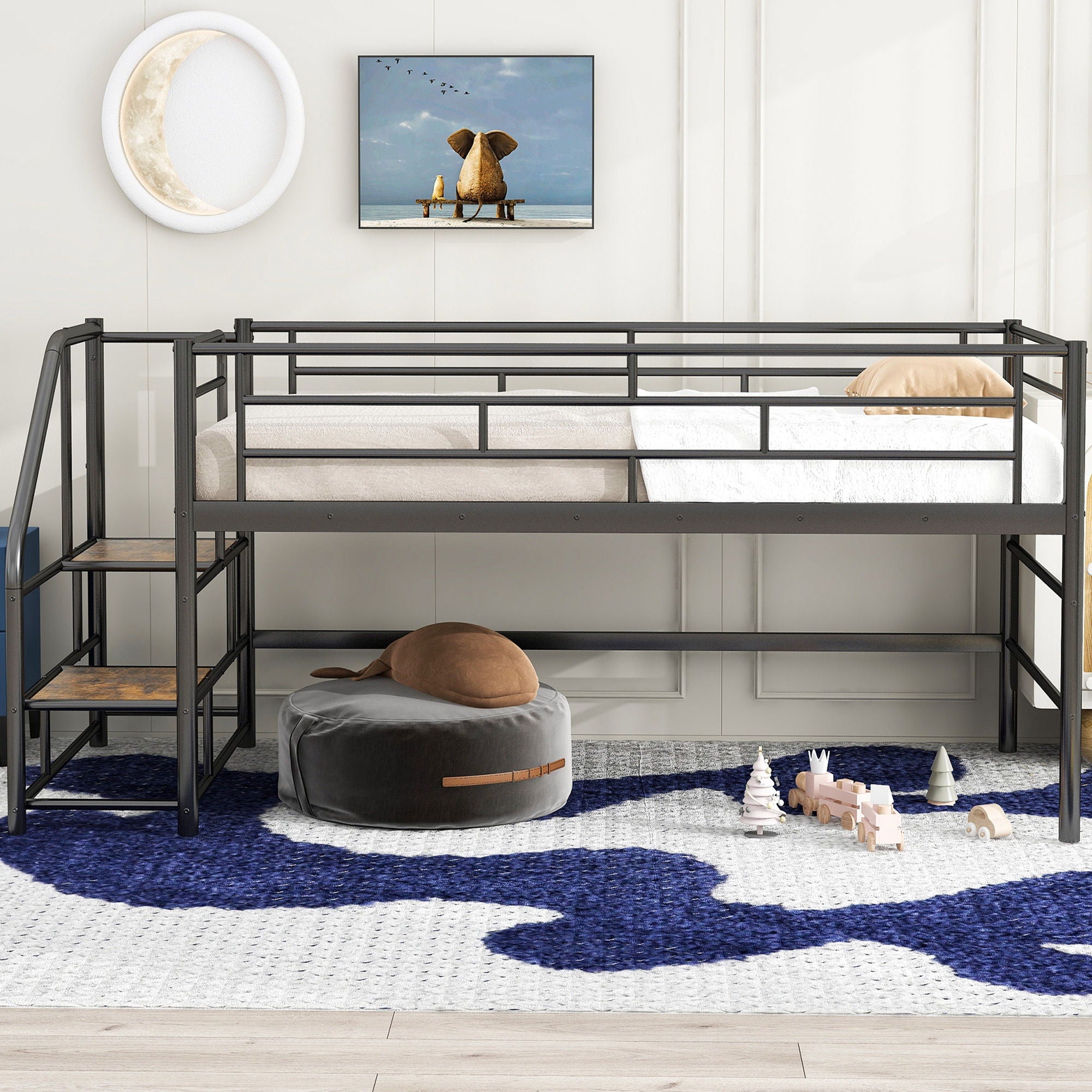 Loft Bed With Storage Stairs And Metal Frame