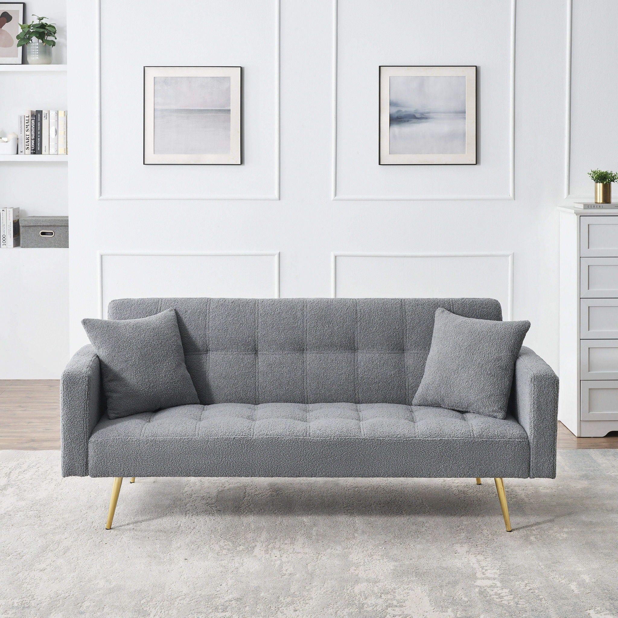 Teddy Fleece Sofa Bed With Luxurious Throw Pillows