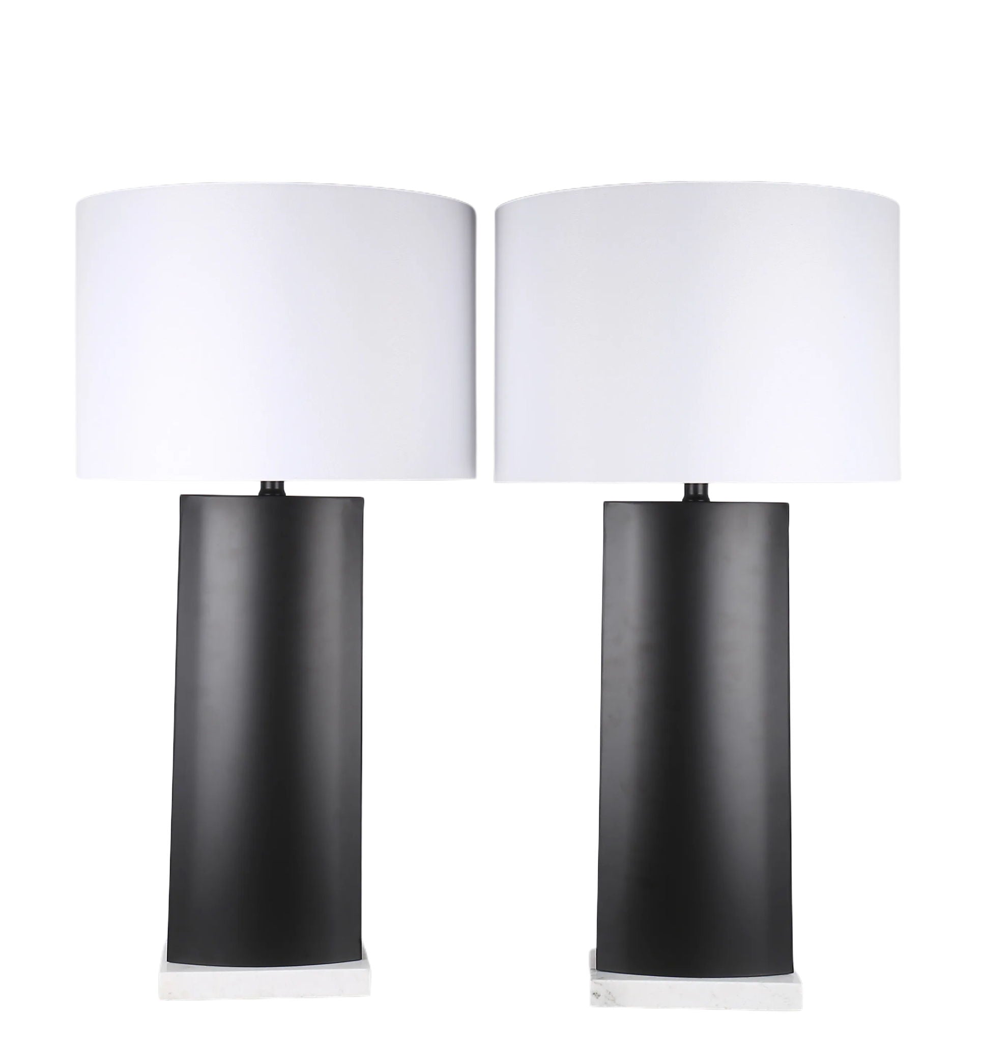 Monolith Aura Metal & Marble Table Lamp (Set of 2) - Matte Black / White Marble